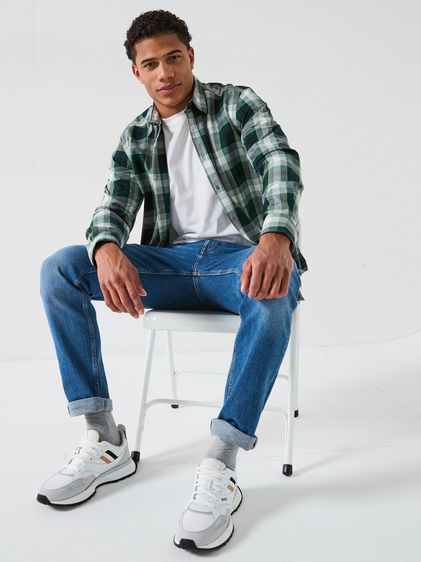  image of boss-c-liam-check-shirt-dark-green