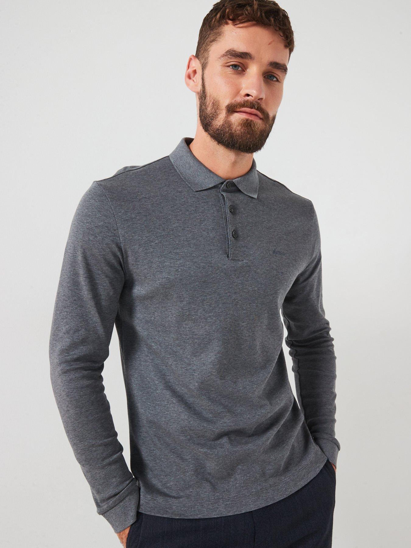 BOSS Pado 30 Regular Fit Long Sleeve Polo Shirt - Dark Grey