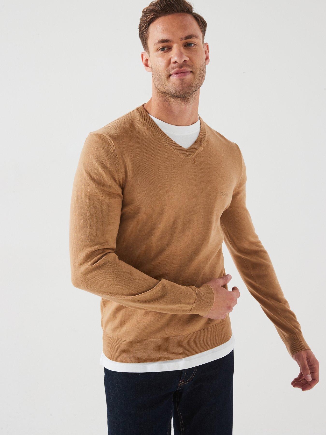 BOSS Boss Baram l Regular Fit V Neck Knitted Jumper Beige littlewoods