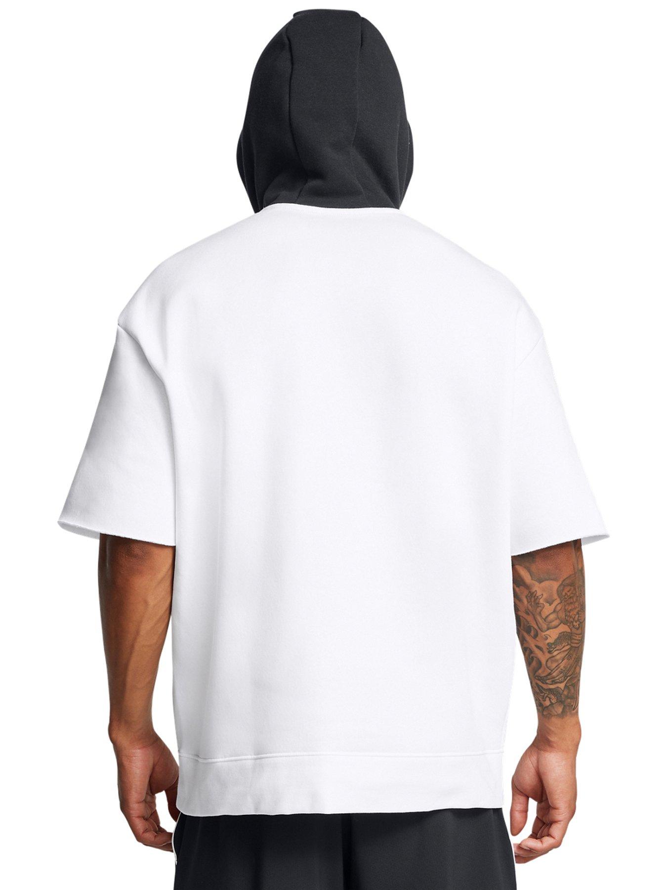  image of under-armour-mens-training-project-rock-icon-fleece-short-sleeve-hoodie-white