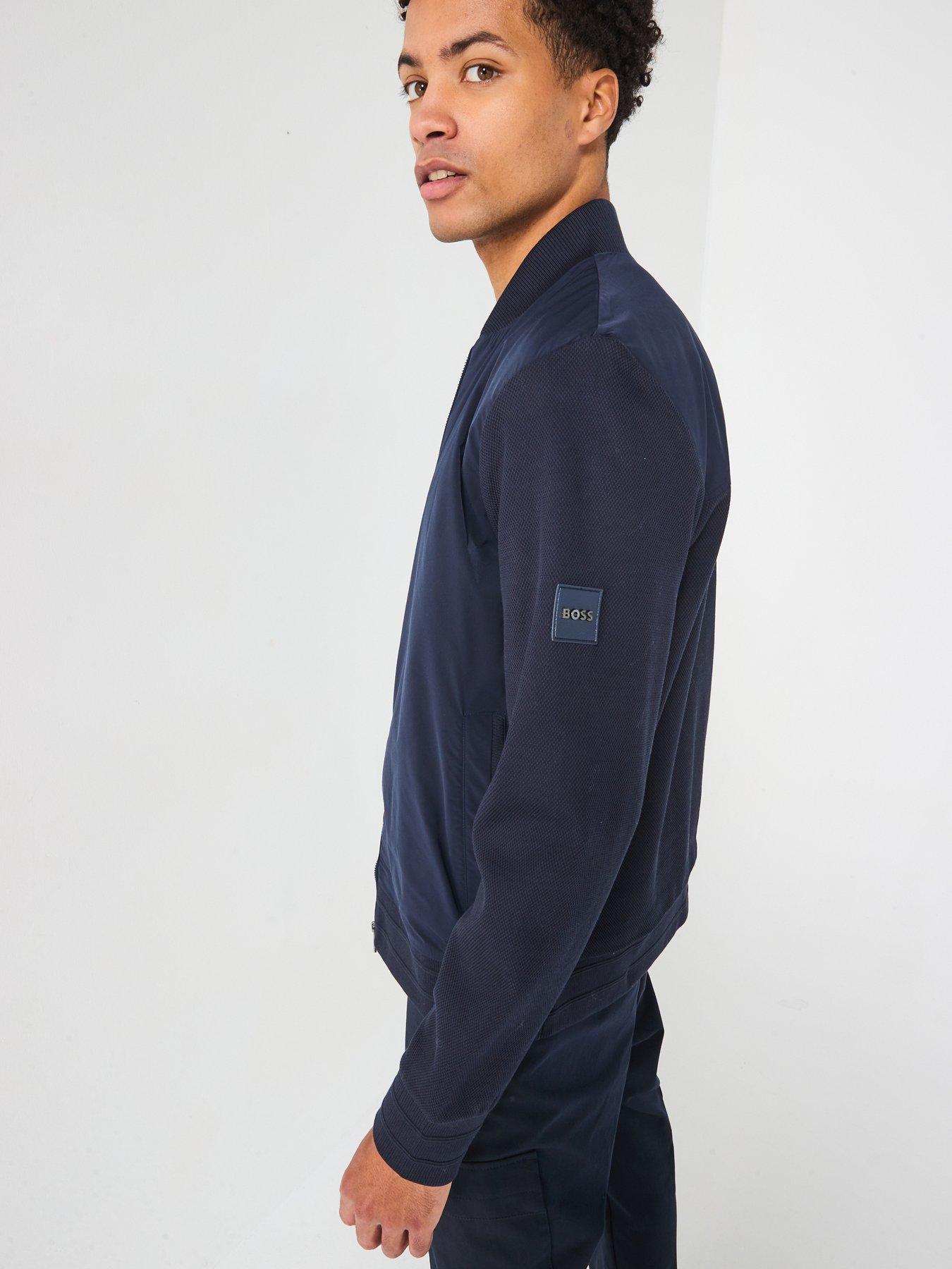 Image 4 of 5 of BOSS Skiles 43 Sleeve Nylon Front Zip Bomber Jacket - Navy