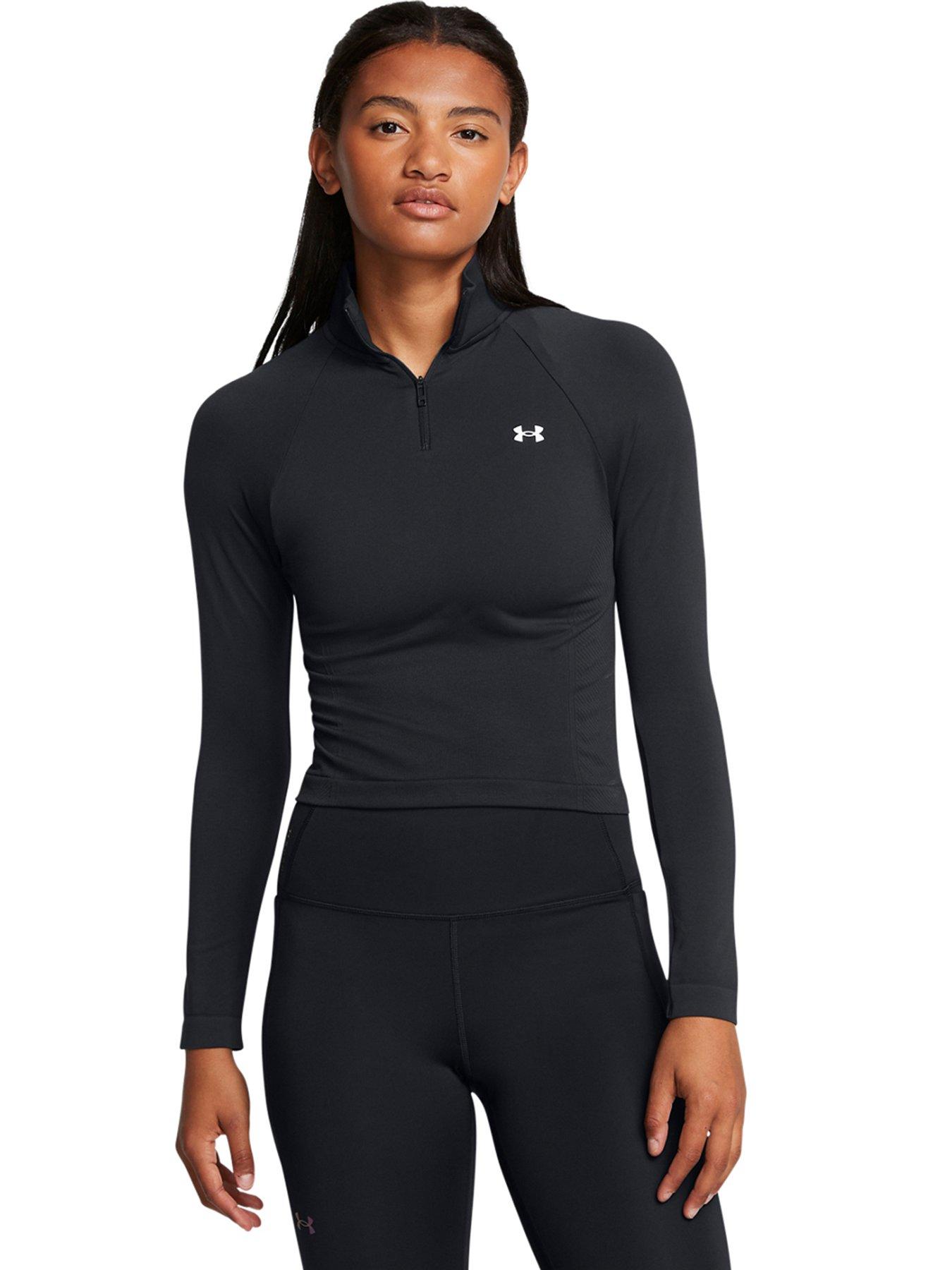 Womens Training Vanish Seamless 1 4 Zip Crop Black