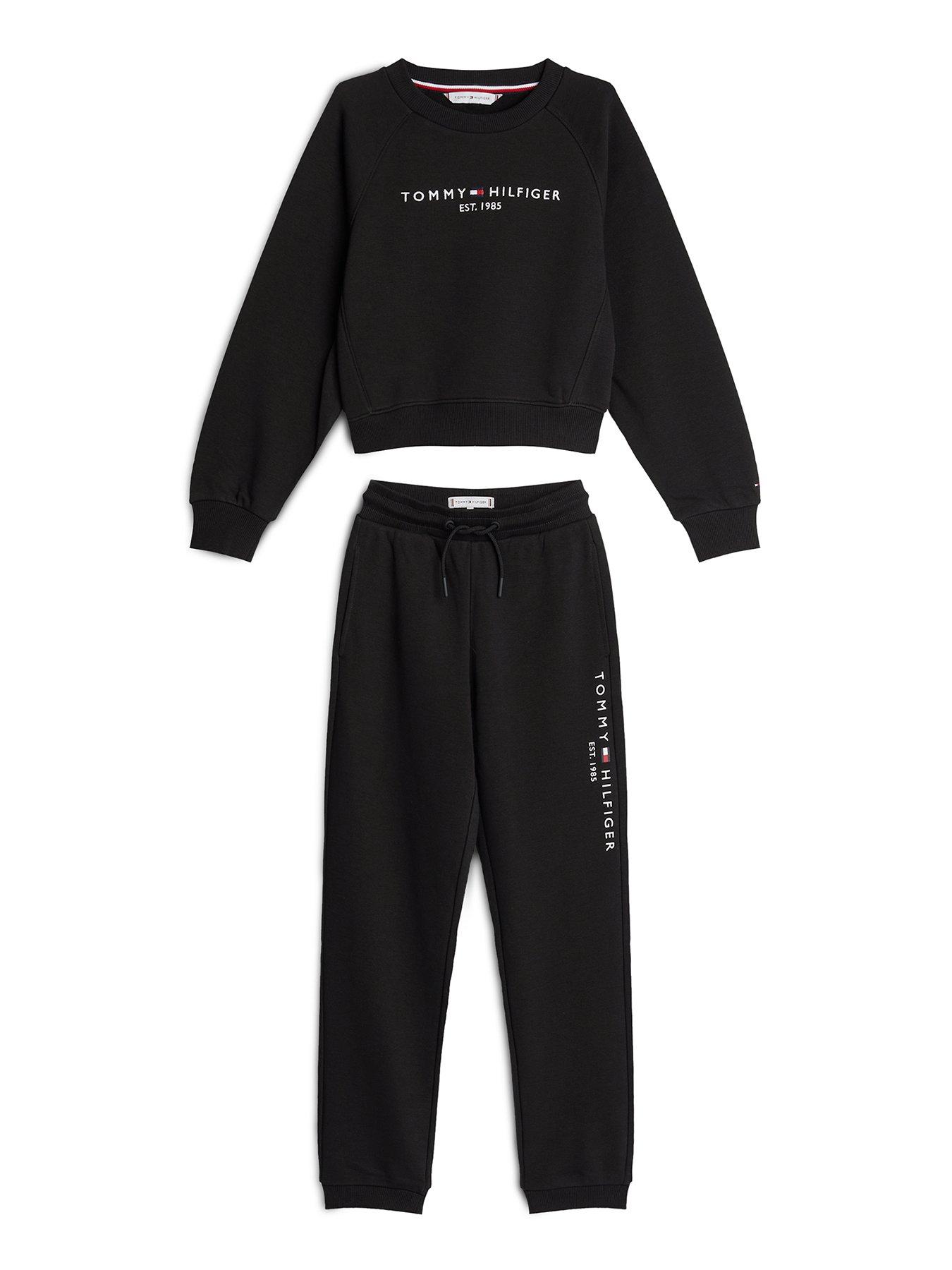  image of tommy-hilfiger-girls-essential-crewneck-sweatpant-set-black