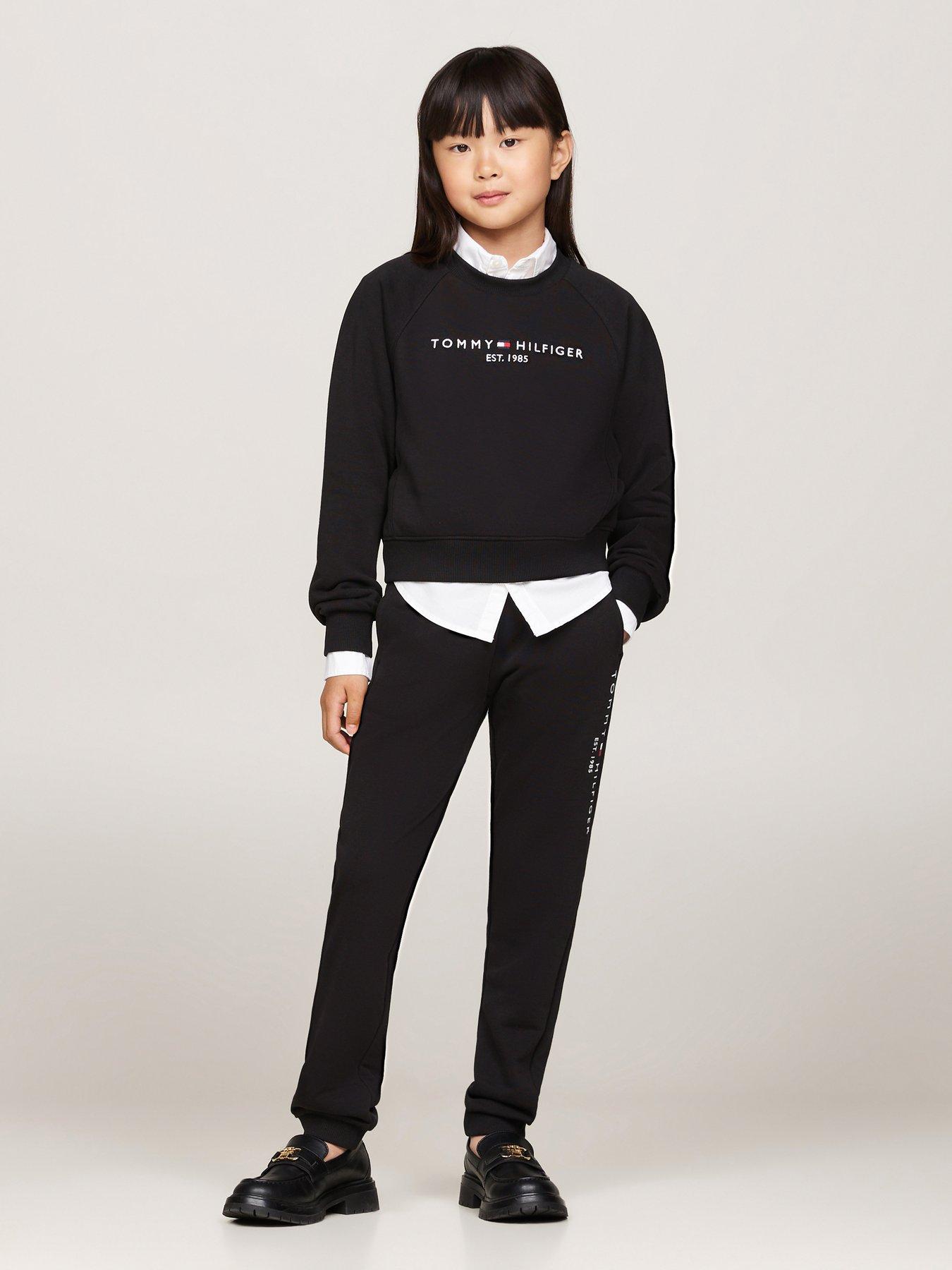  image of tommy-hilfiger-girls-essential-crewneck-sweatpant-set-black