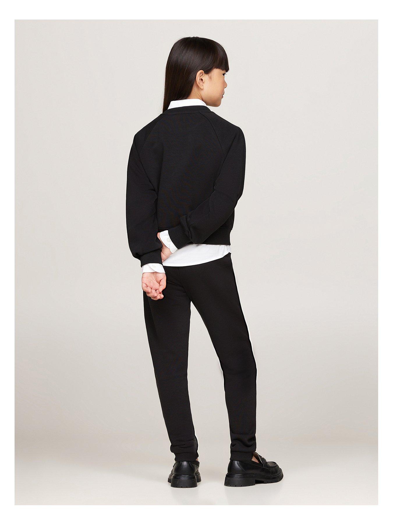  image of tommy-hilfiger-girls-essential-crewneck-sweatpant-set-black