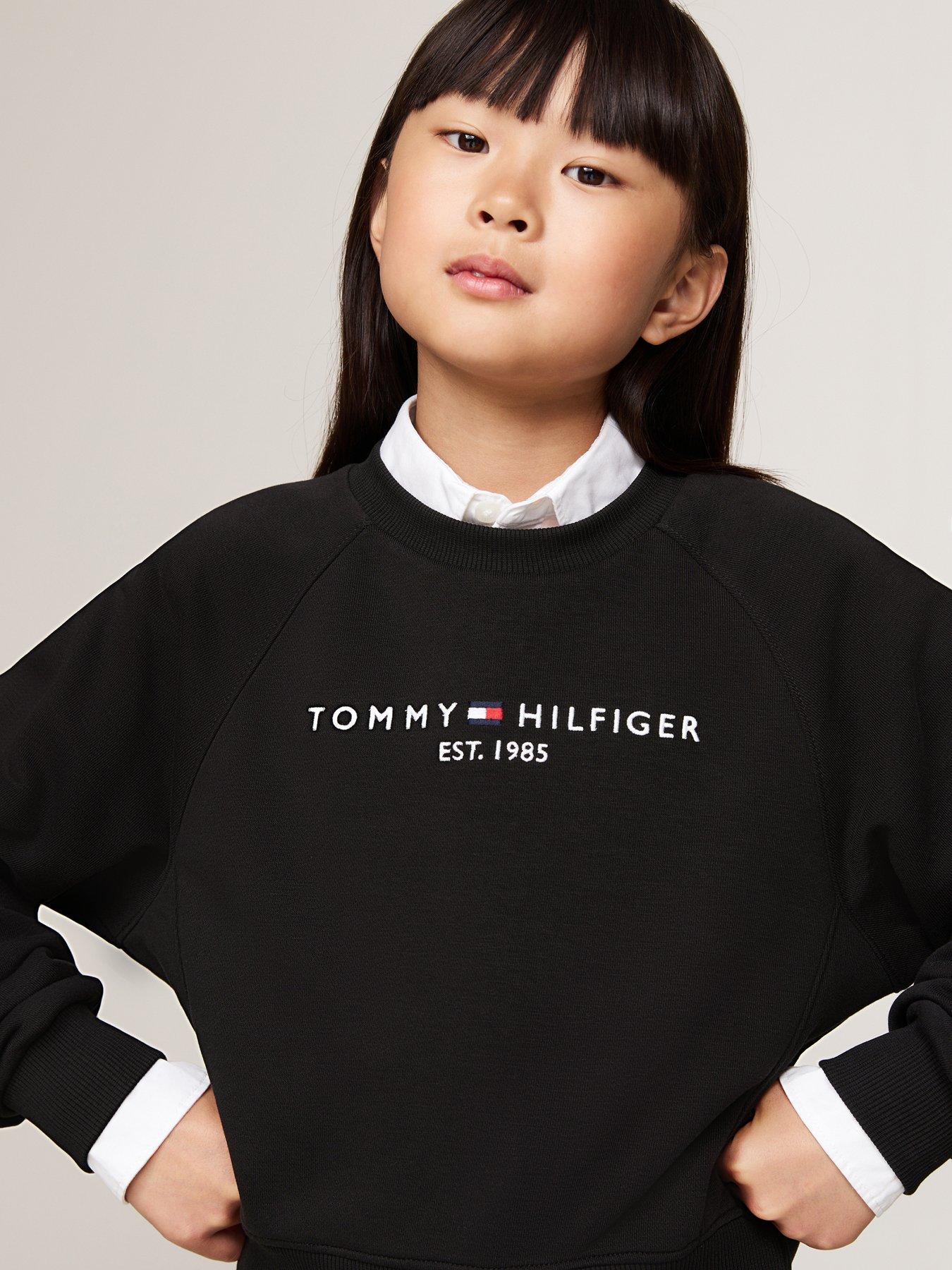  image of tommy-hilfiger-girls-essential-crewneck-sweatpant-set-black