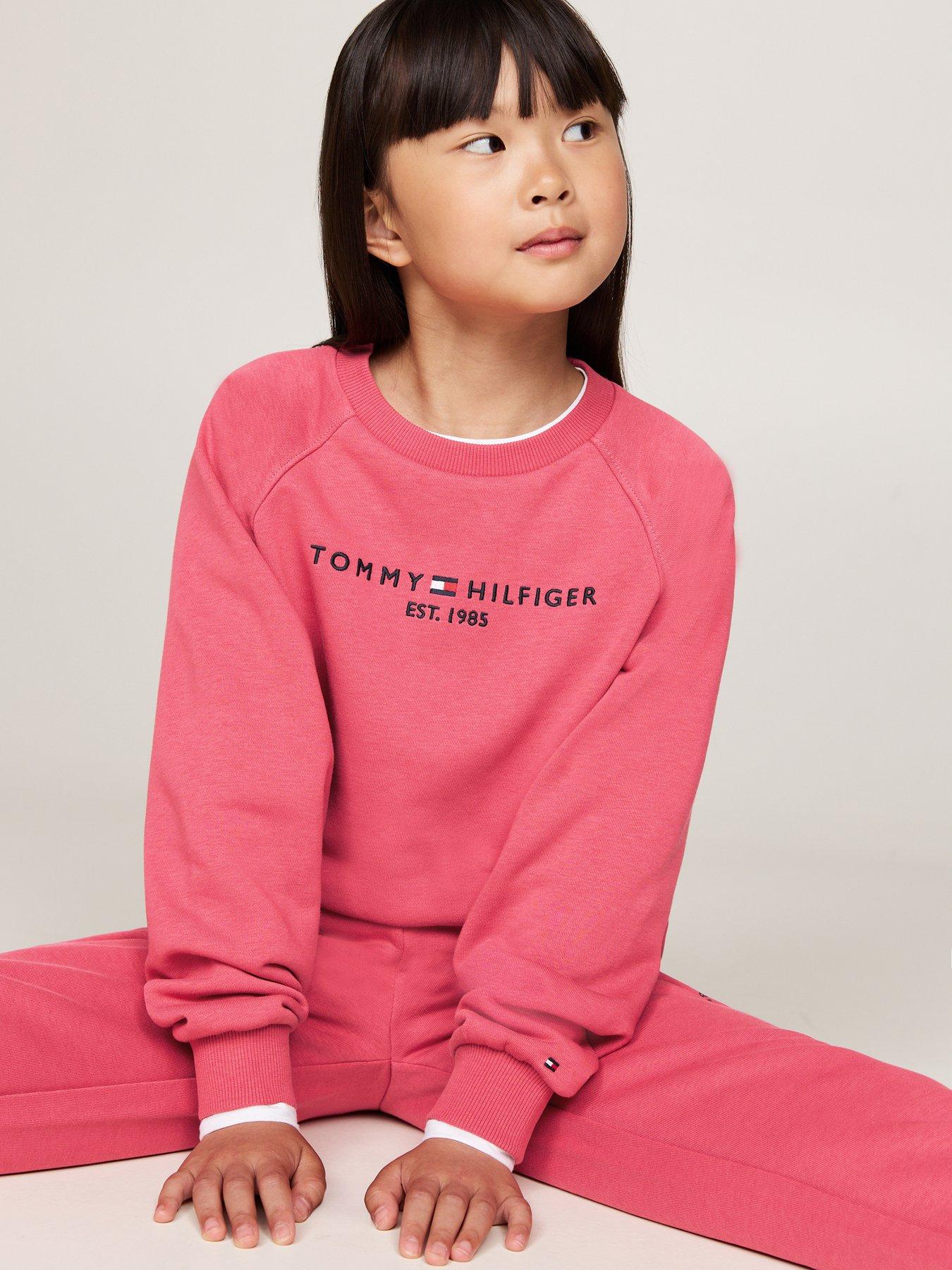 Image 4 of 4 of Tommy Hilfiger Girls Essential Crewneck Sweatpant Set - Pink