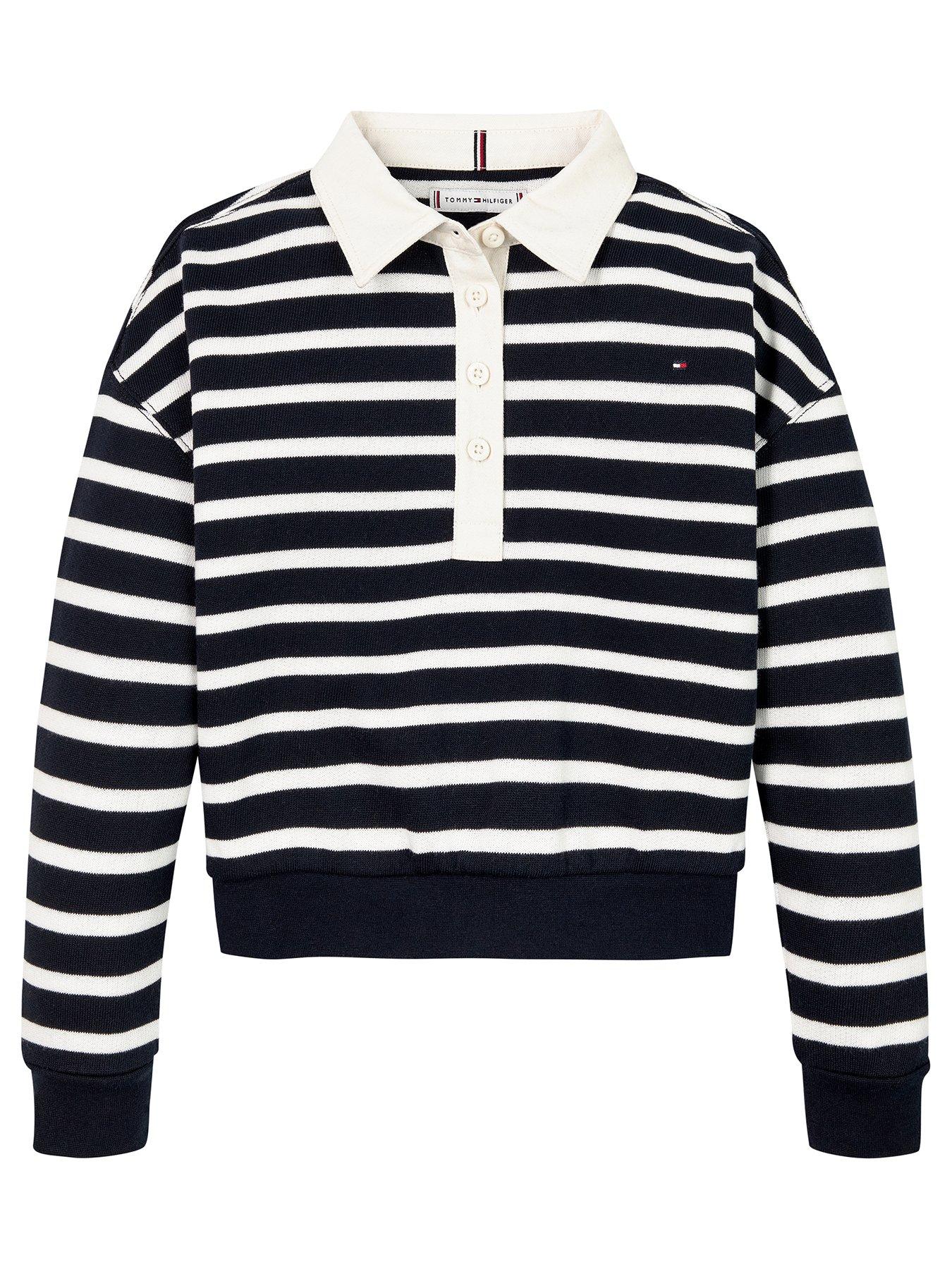 undefined Girls Stripe Polo Sweatshirt - Navy