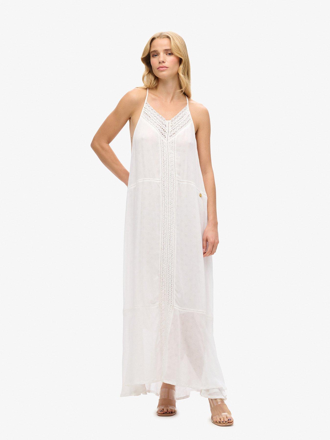 undefined Lace Trim Maxi Dress - Cream