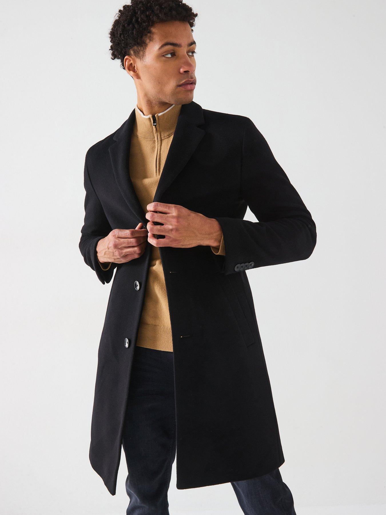 undefined H-Hyde Slim Fit Wool Overcoat - Black
