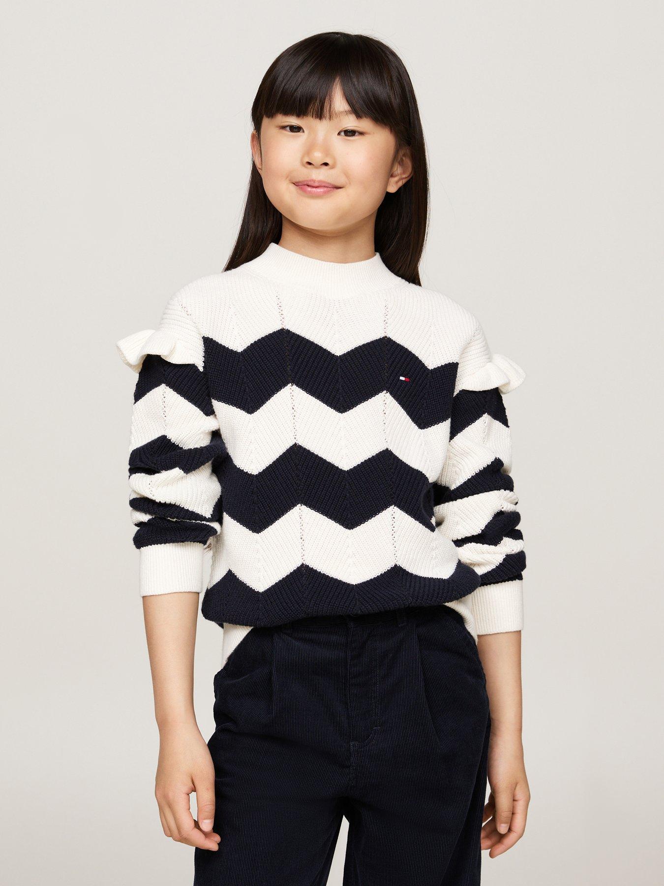 undefined Girls Wavy Stripe Sweater - White