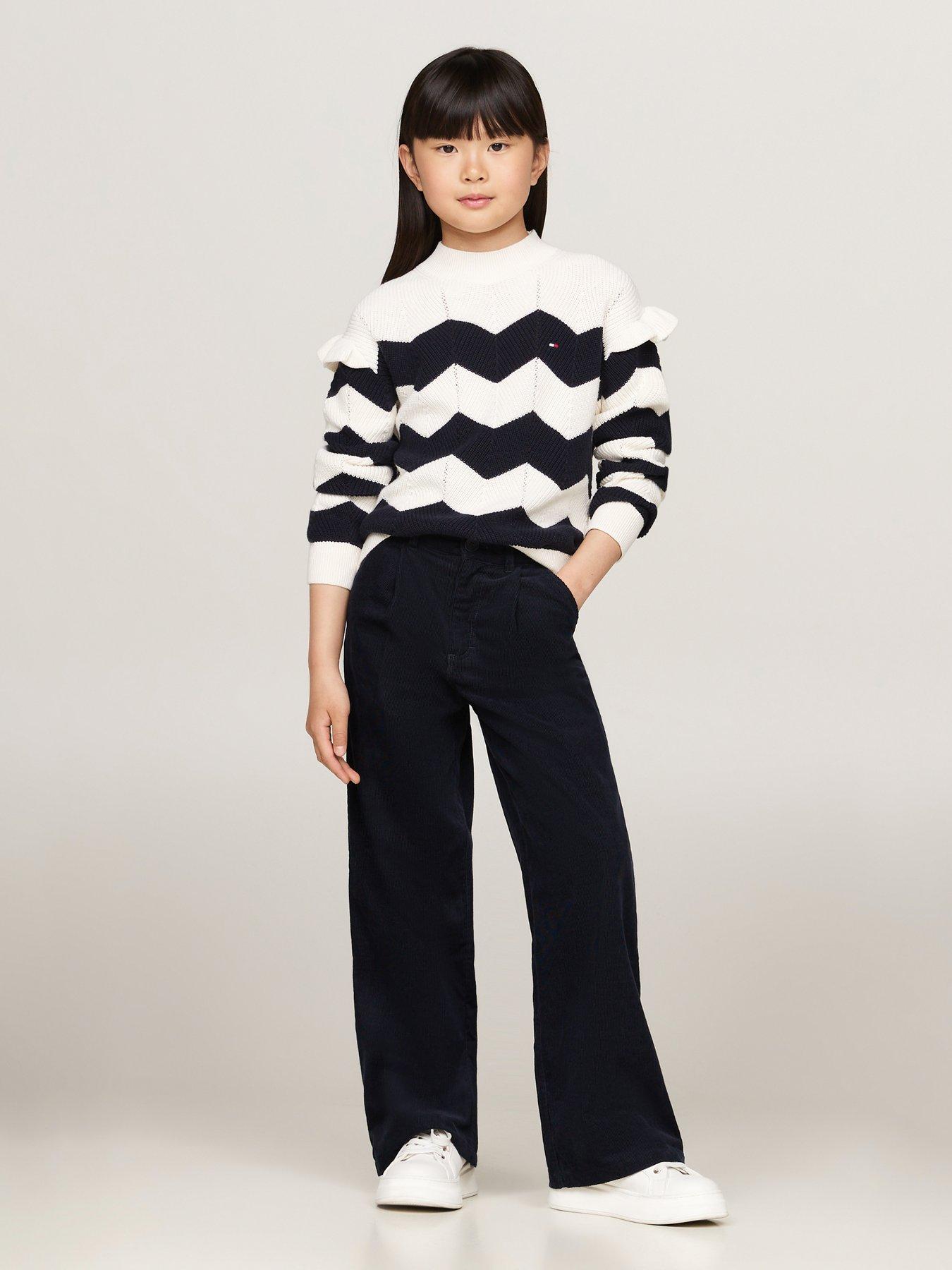 Image 3 of 5 of Tommy Hilfiger Girls Wavy Stripe Sweater - White