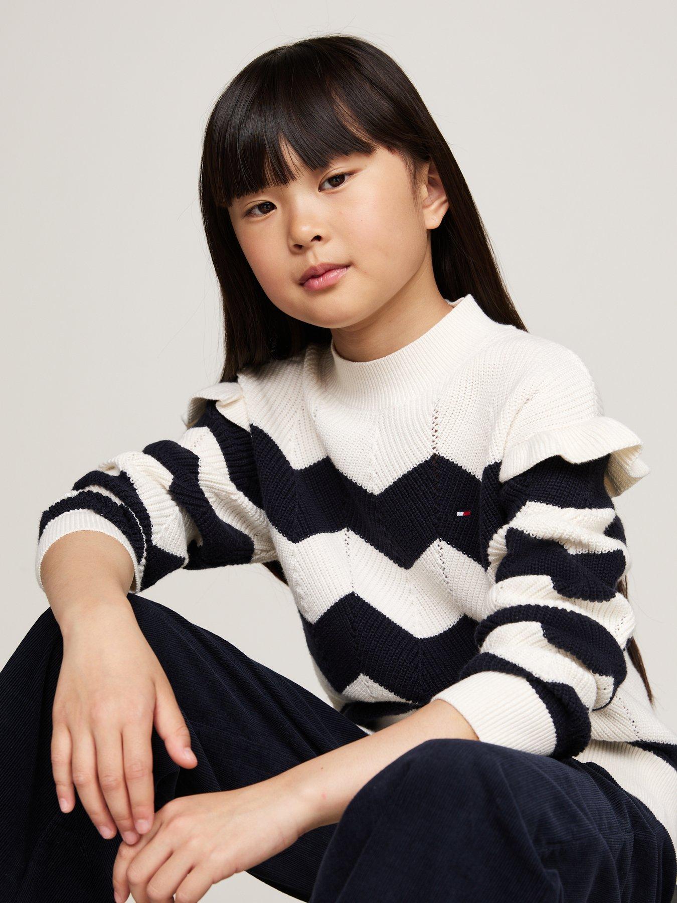 Image 4 of 5 of Tommy Hilfiger Girls Wavy Stripe Sweater - White