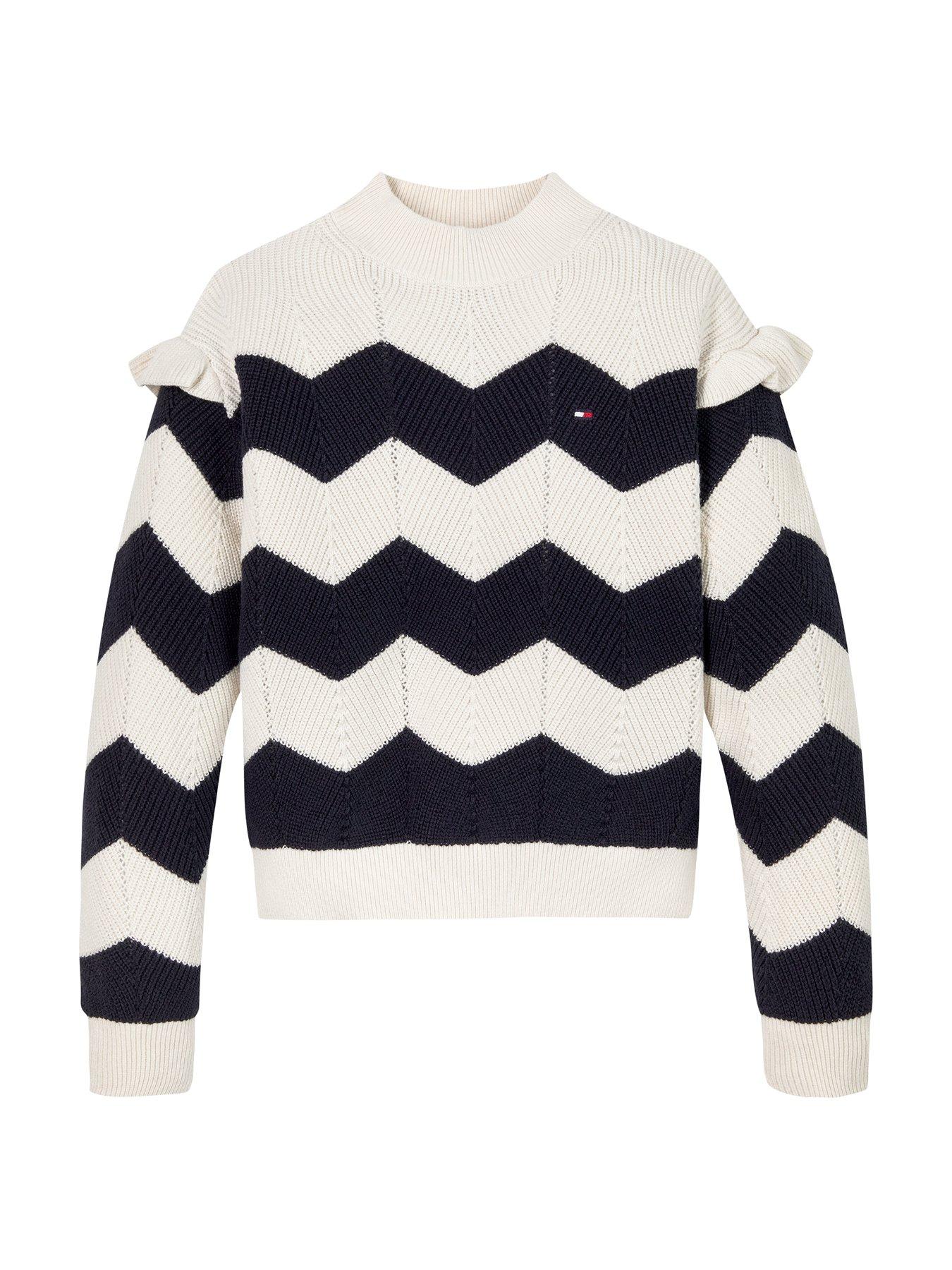 Image 5 of 5 of Tommy Hilfiger Girls Wavy Stripe Sweater - White