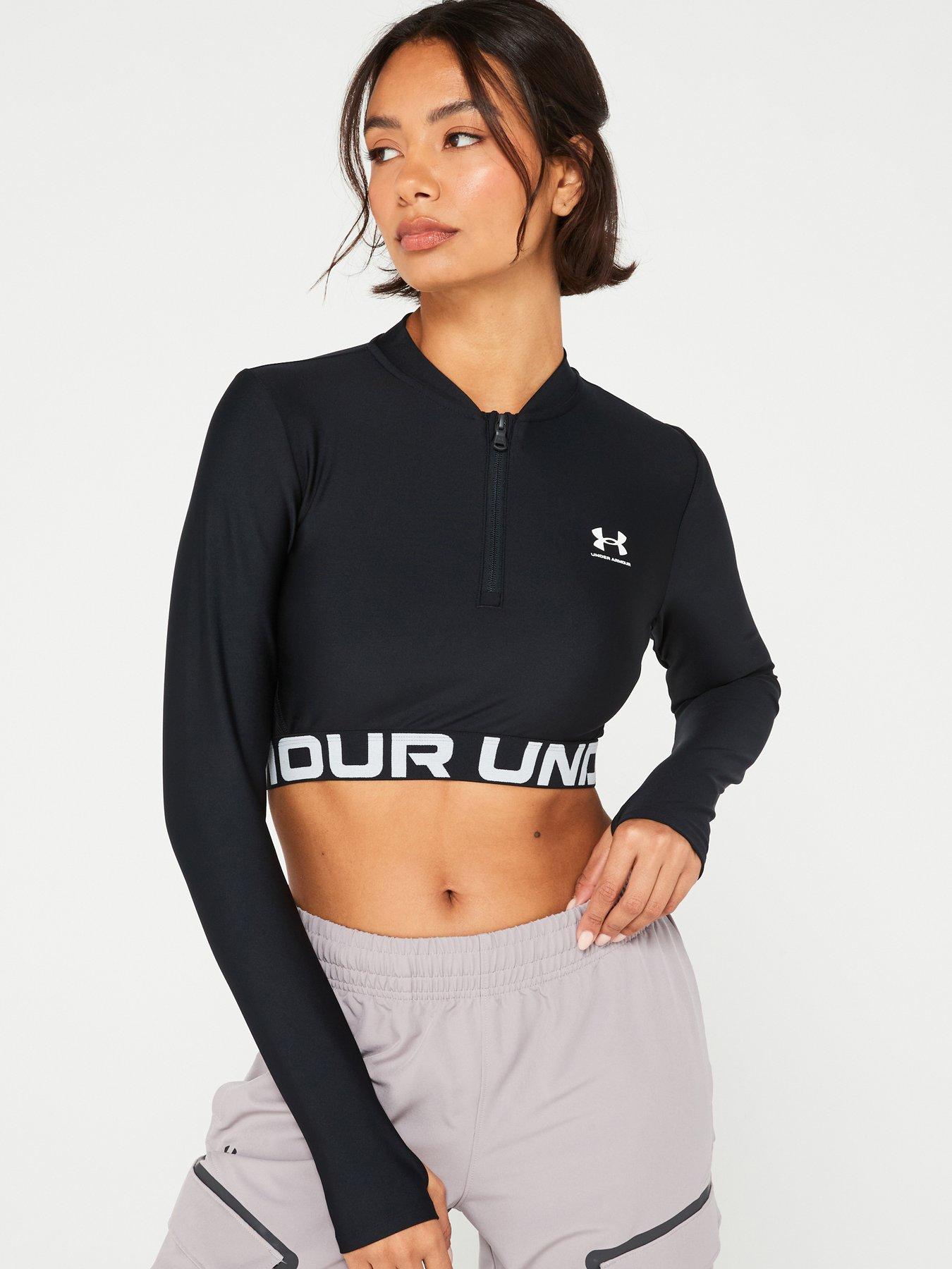 undefined Womens Training Heat Gear Rib Crop1/4 Zip - Black