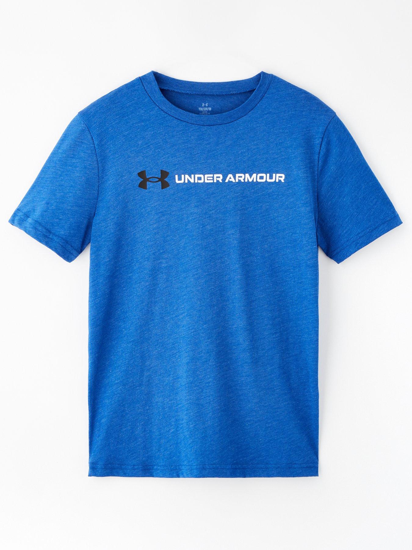 undefined Boys Training Logo Wordmark Short Sleeve T-Shirt - Blue