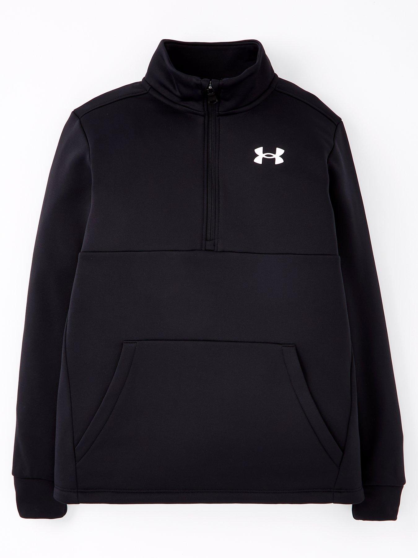 front image of under-armour-girls-training-armour-fleece-12-zip-black