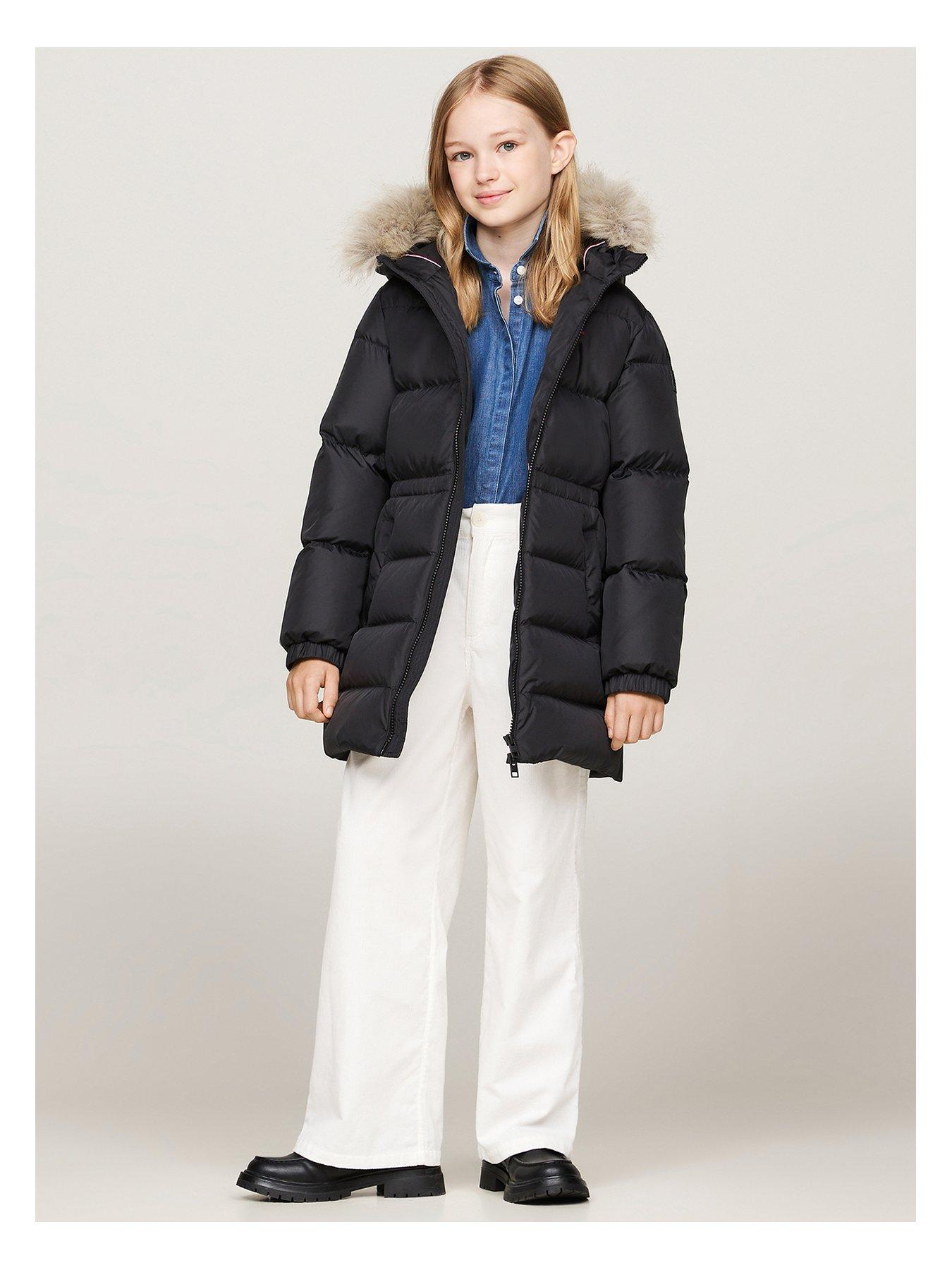 undefined Girls Long Waisted Down Jacket - Black