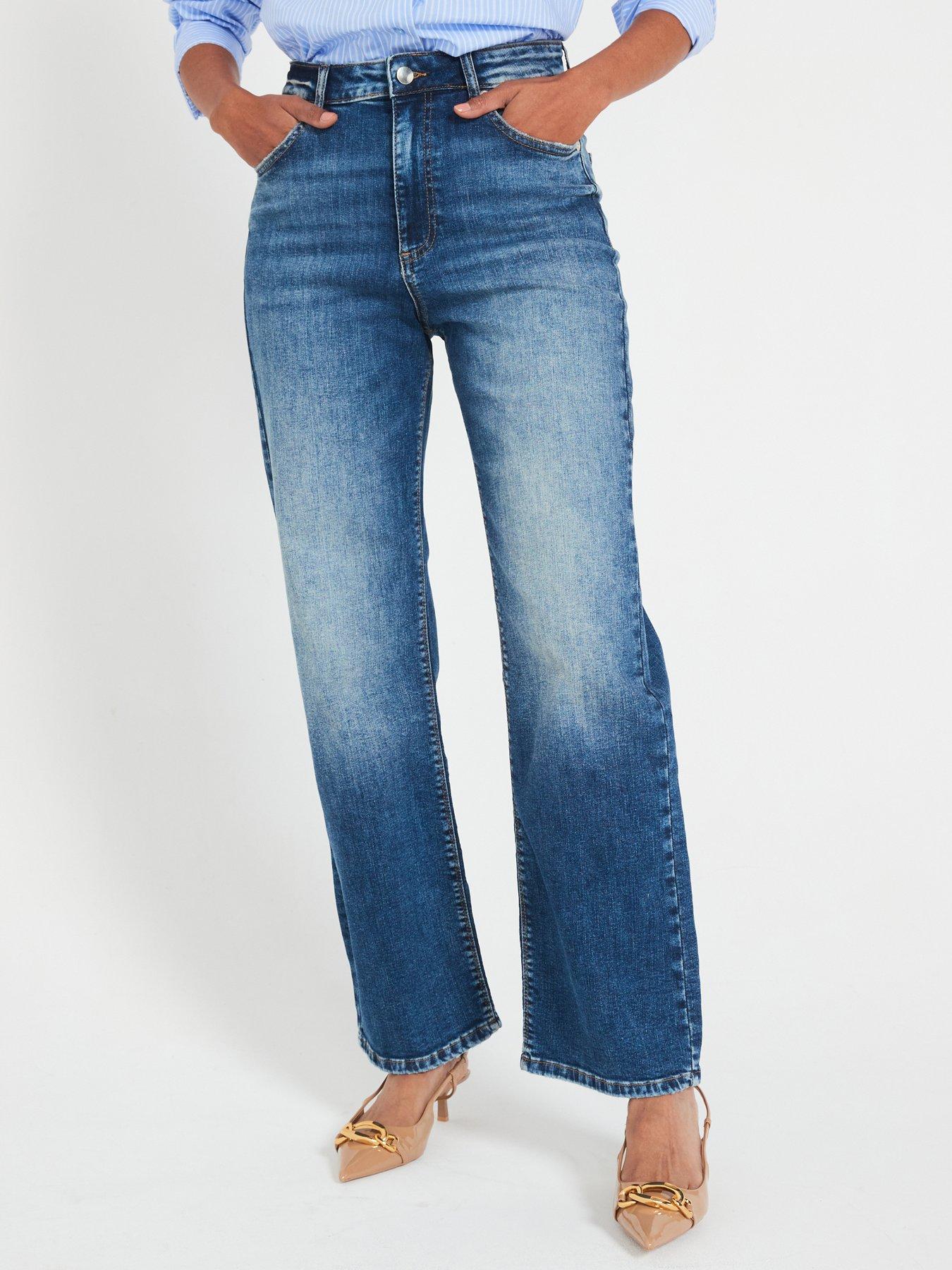 V by Very Comfort Stretch Wide Leg Jeans - Midi Wash