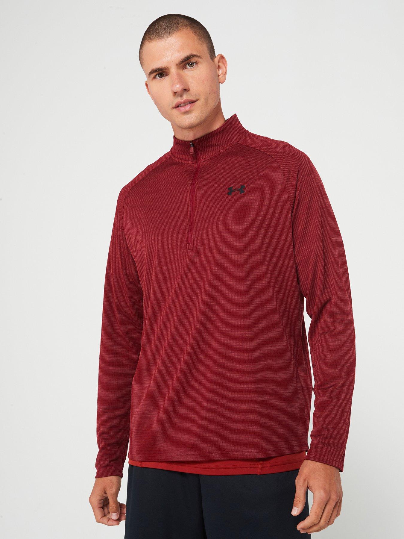  image of under-armour-mens-training-tech-textured-12-zip-top-burgundy