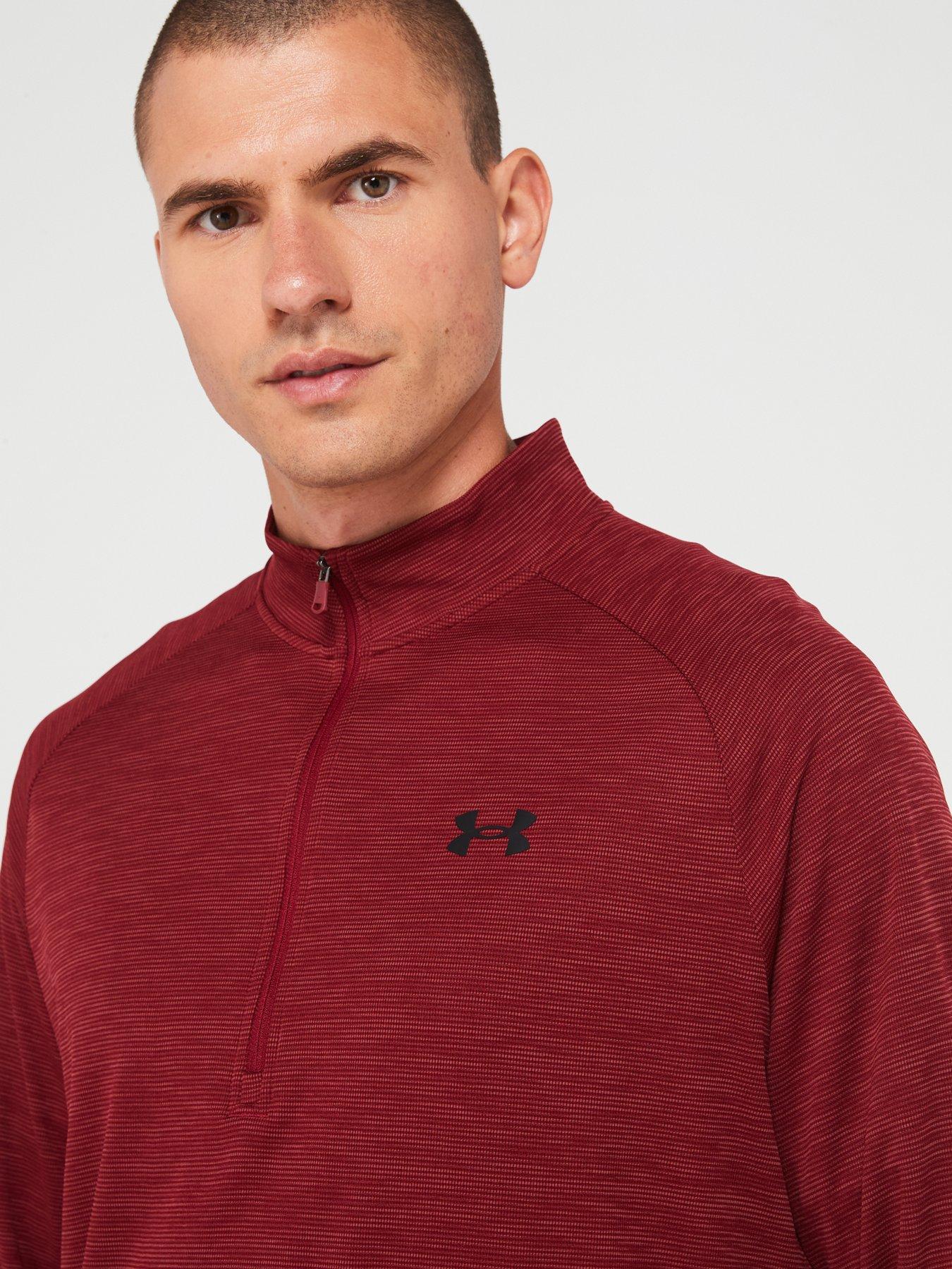  image of under-armour-mens-training-tech-textured-12-zip-top-burgundy