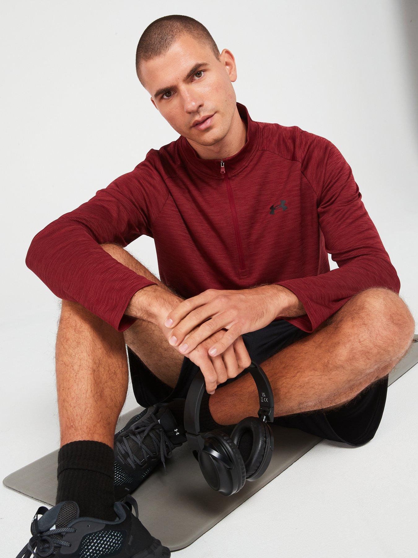  image of under-armour-mens-training-tech-textured-12-zip-top-burgundy