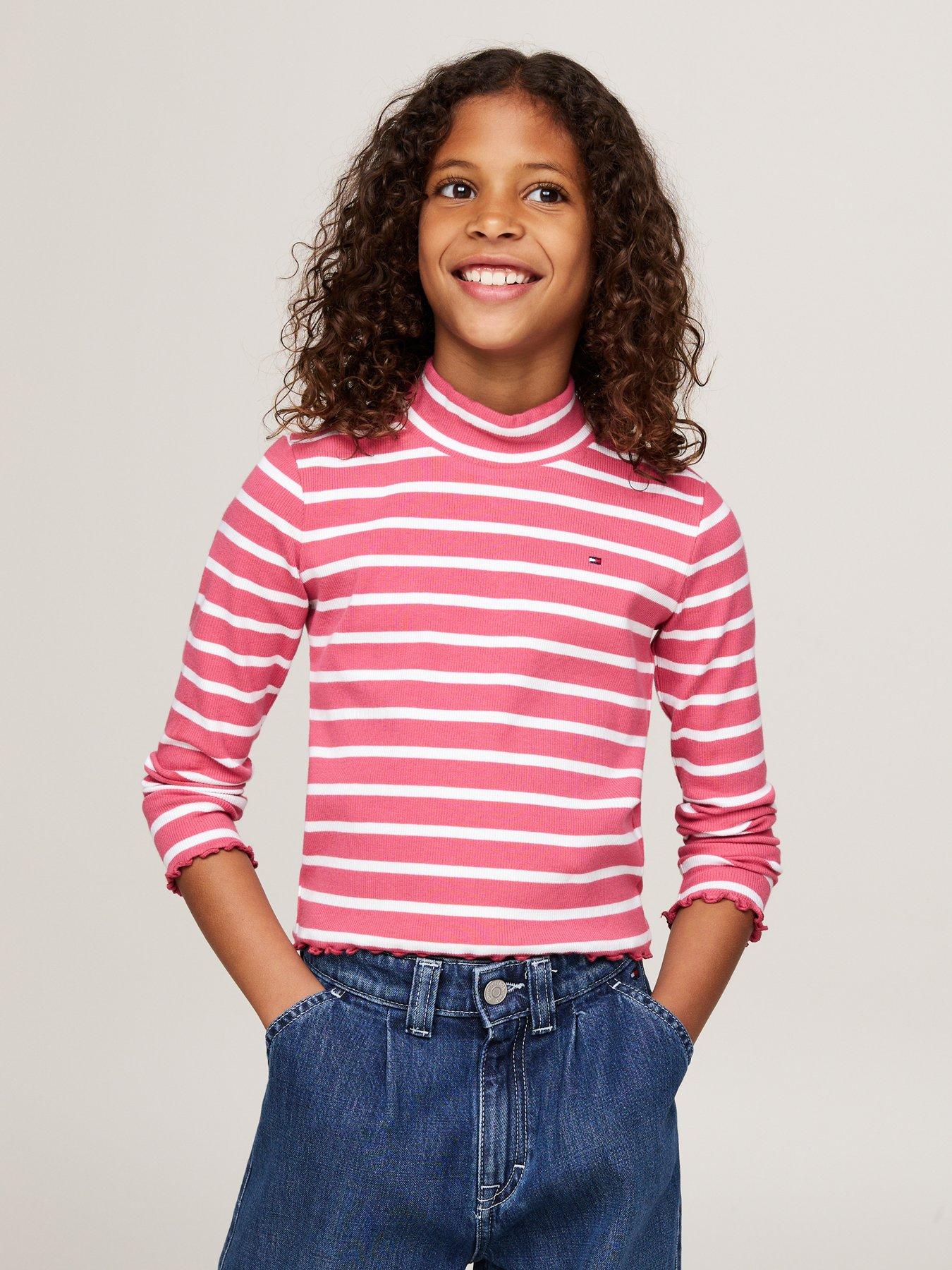 undefined Girls Mock Neck Long Sleeve Rib Top - Pink