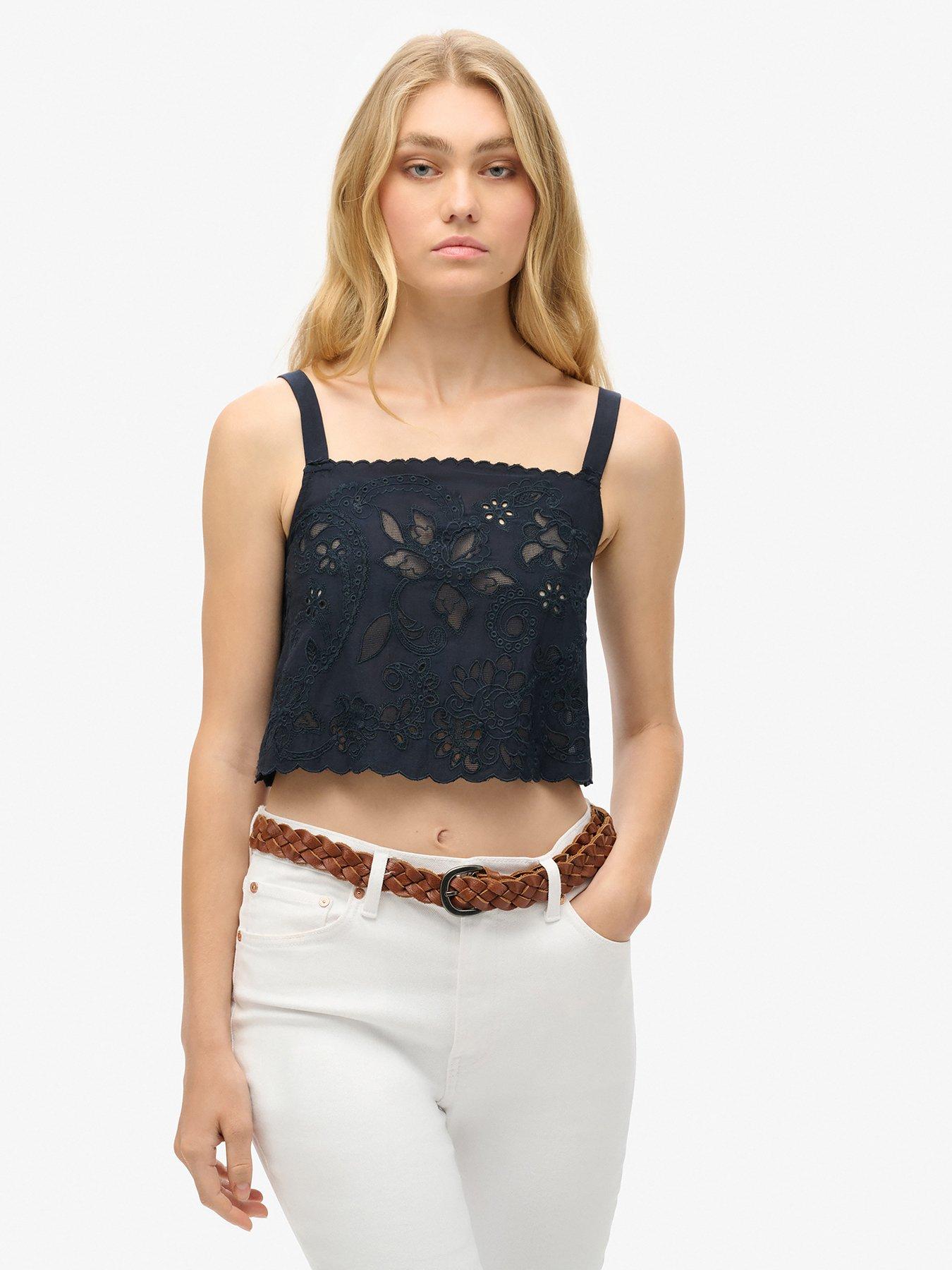  image of superdry-ibiza-embroidered-cami-top-navy