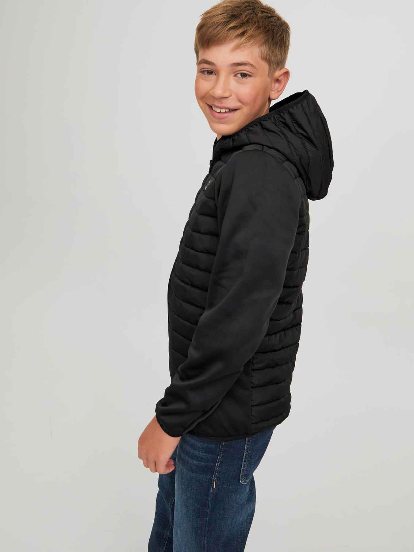  image of jack-jones-junior-boys-multi-quilted-lightweight-jacket-black