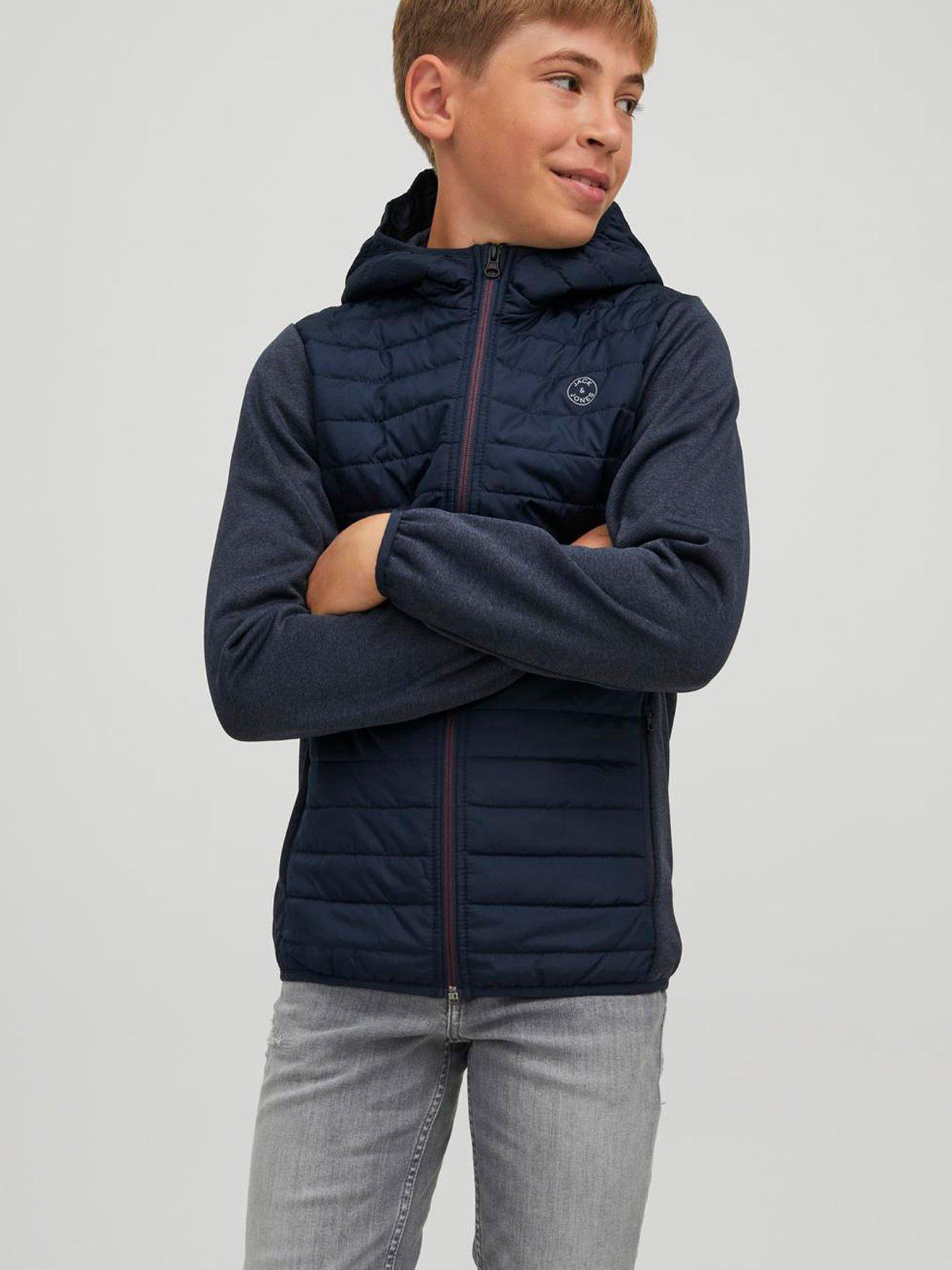  image of jack-jones-junior-boys-multi-quilted-lightweight-jacket-navy-blazer