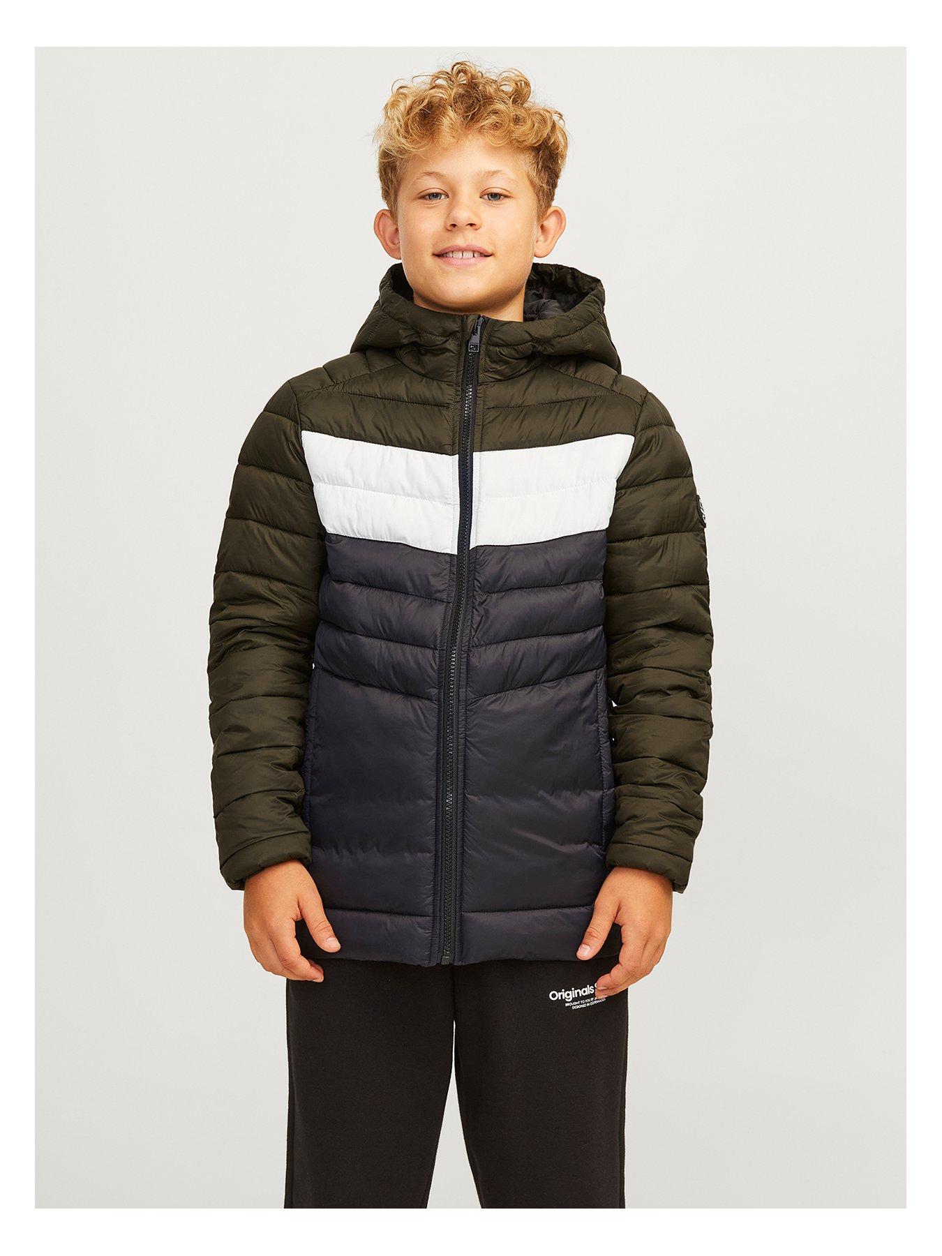  image of jack-jones-junior-boys-sprint-blocking-padded-hooded-jacket-blackrosin