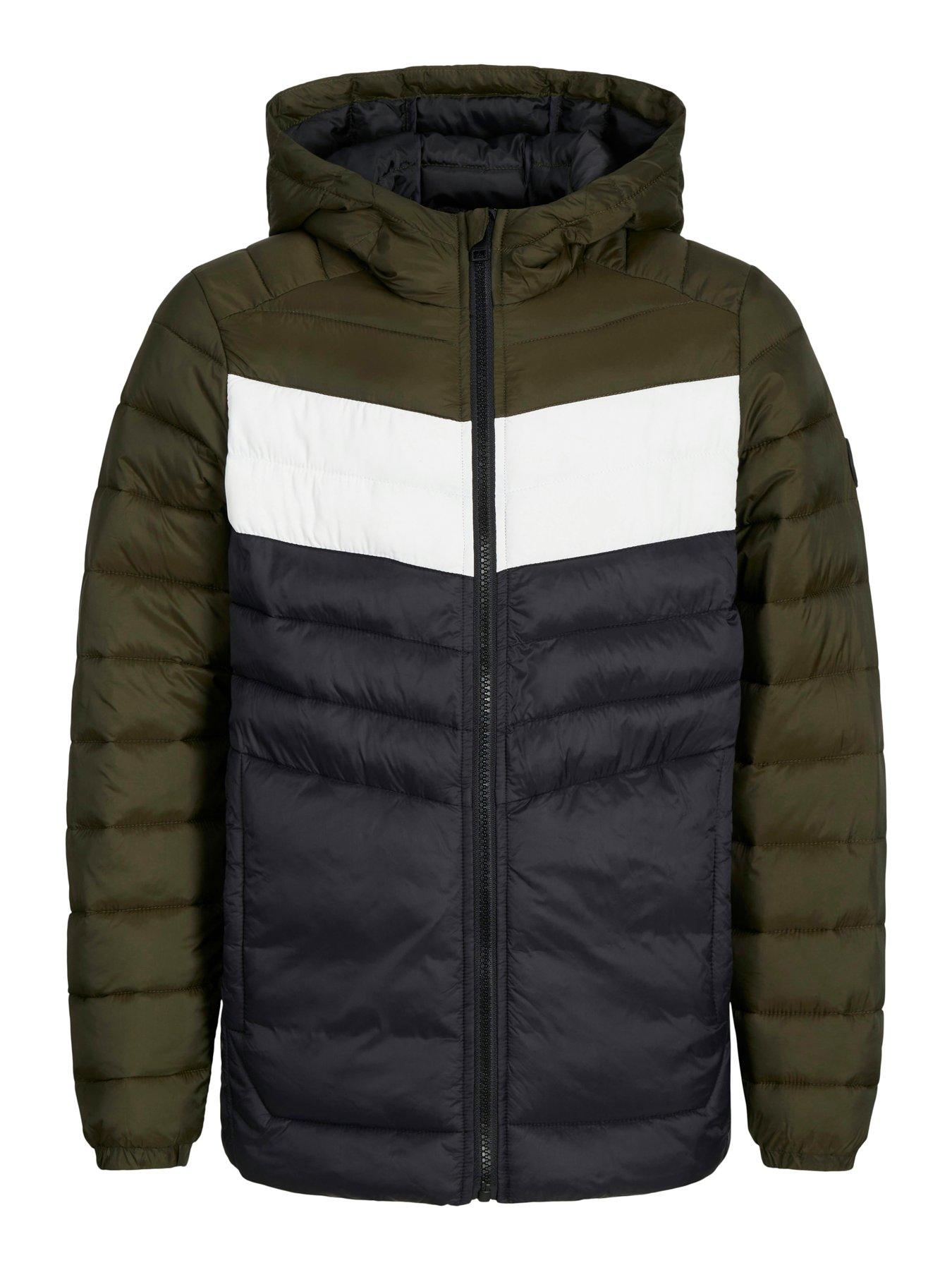  image of jack-jones-junior-boys-sprint-blocking-padded-hooded-jacket-blackrosin