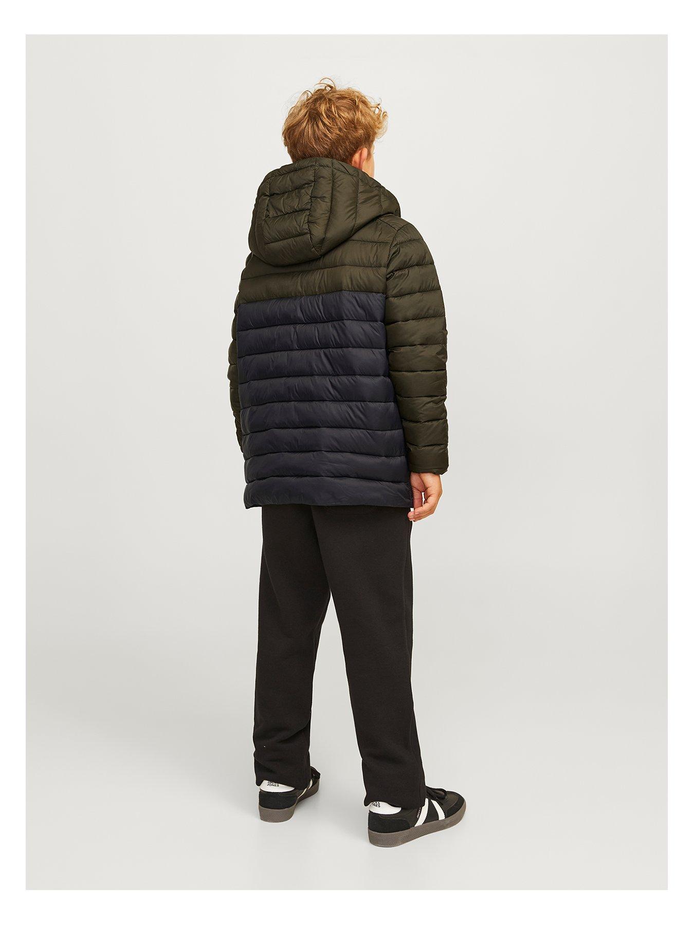  image of jack-jones-junior-boys-sprint-blocking-padded-hooded-jacket-blackrosin