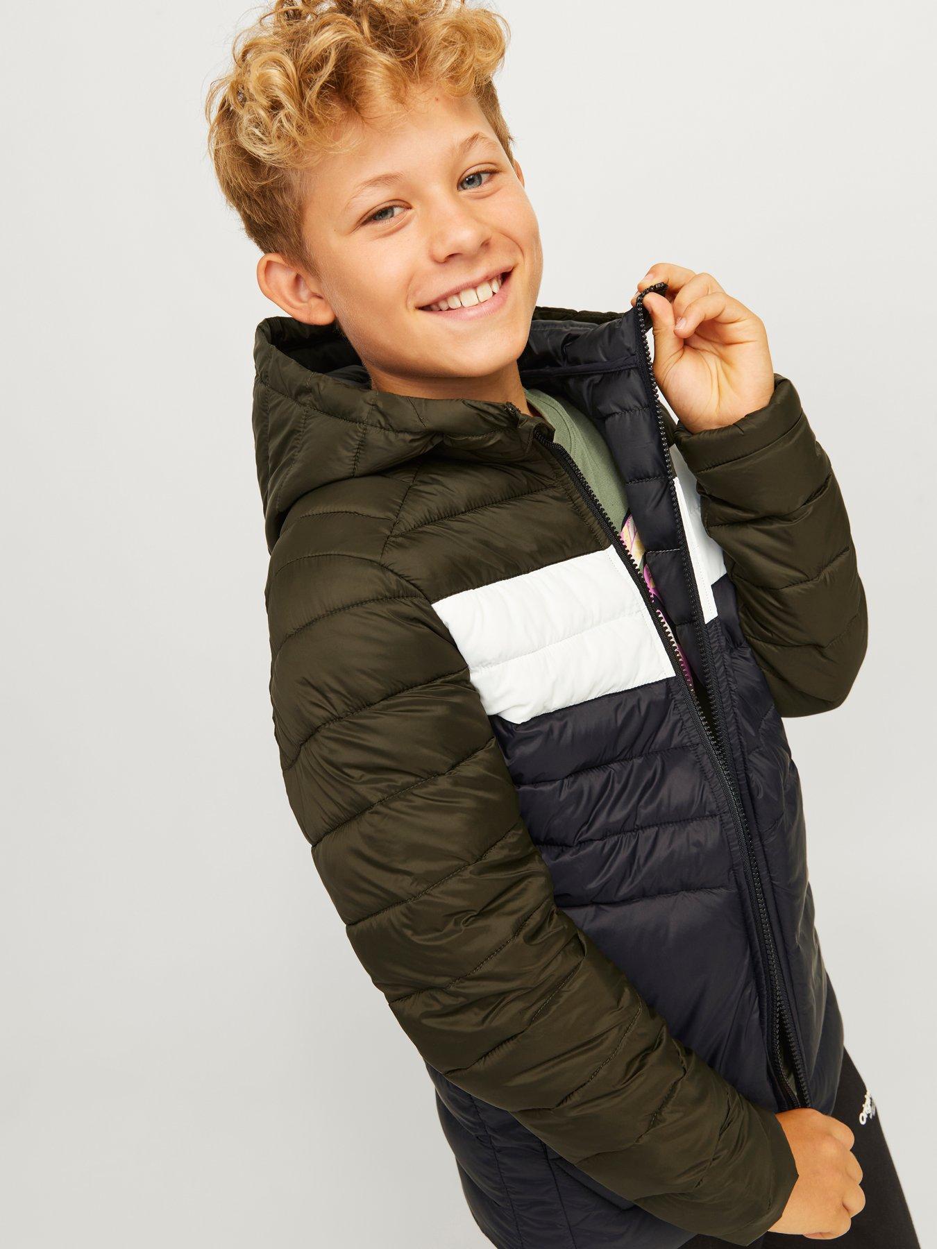  image of jack-jones-junior-boys-sprint-blocking-padded-hooded-jacket-blackrosin