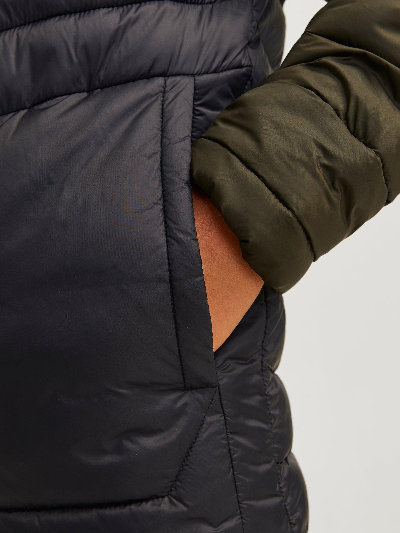  image of jack-jones-junior-boys-sprint-blocking-padded-hooded-jacket-blackrosin