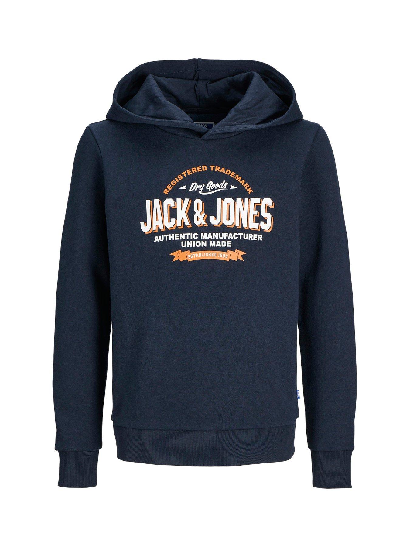  image of jack-jones-junior-boys-2-colour-logo-sweat-hoodie-navy