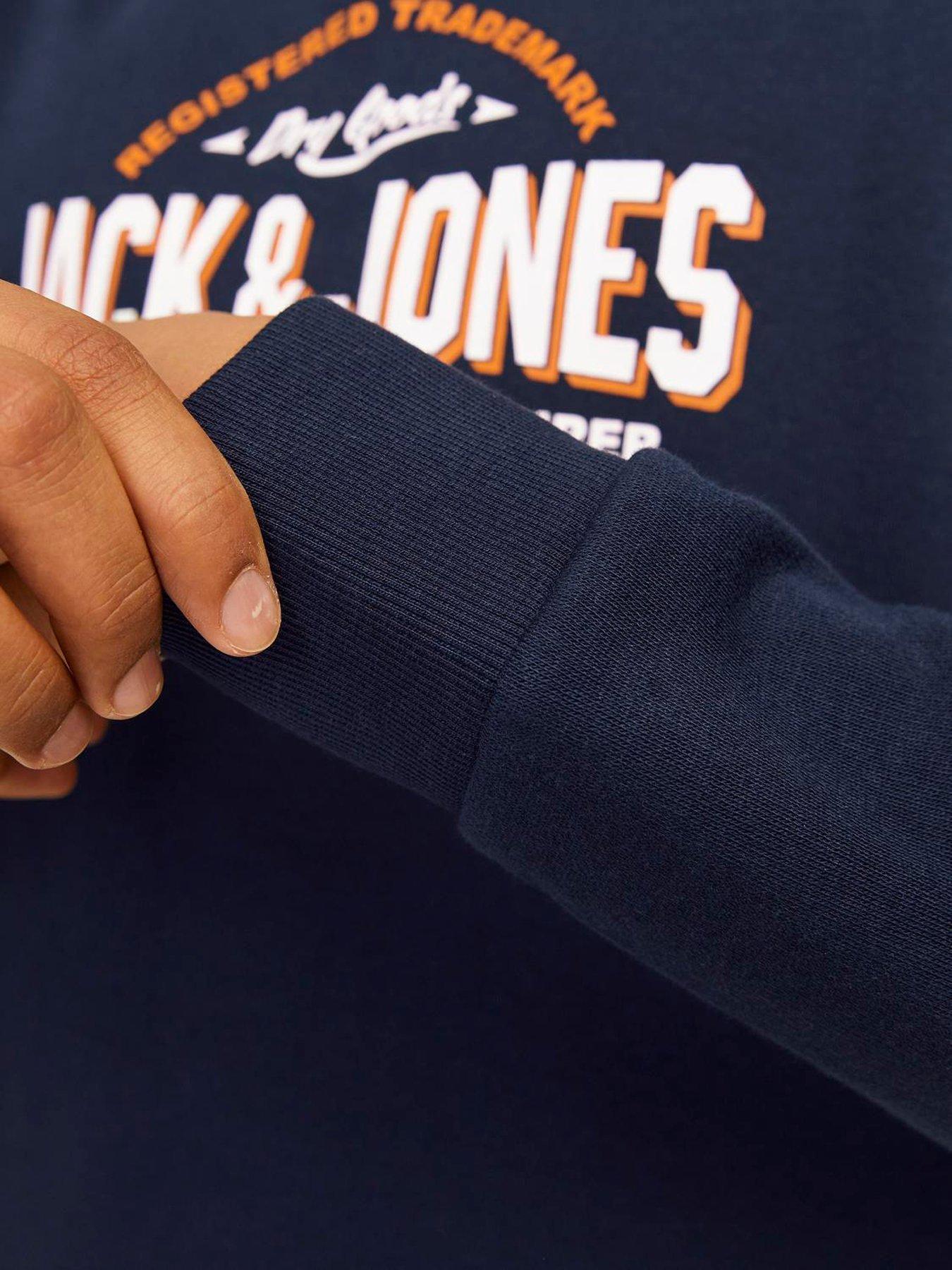  image of jack-jones-junior-boys-2-colour-logo-sweat-hoodie-navy