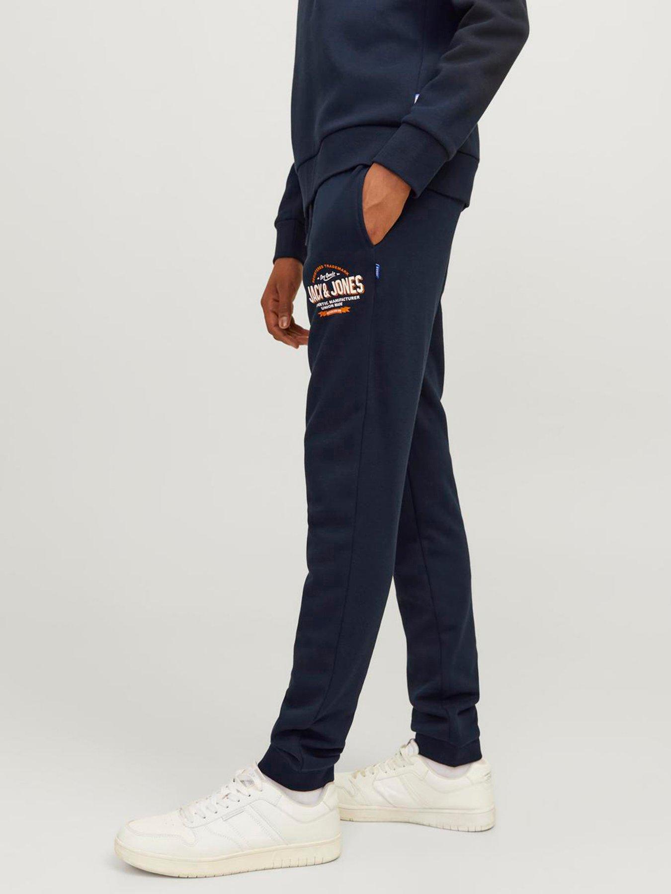  image of jack-jones-junior-boys-2-colour-logo-sweat-pants-navy-blazer