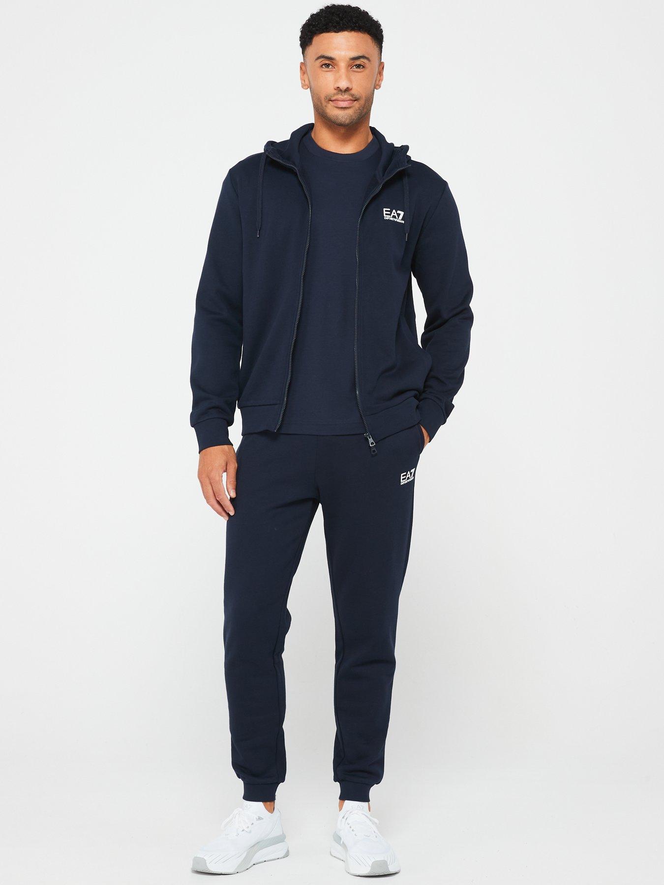  image of ea7-emporio-armani-core-id-zip-hoodie-fleece-tracksuit-dark-blue