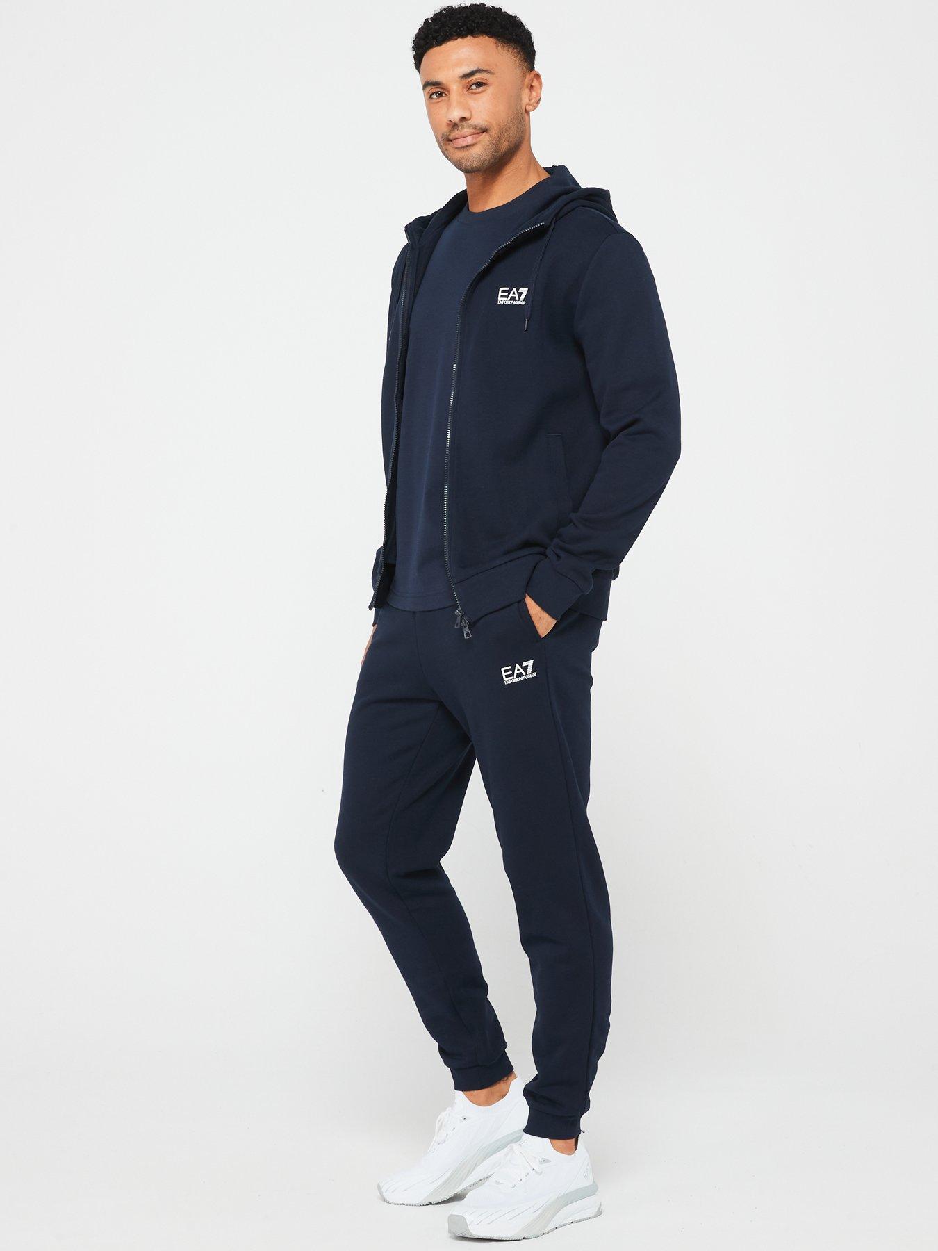  image of ea7-emporio-armani-core-id-zip-hoodie-fleece-tracksuit-dark-blue