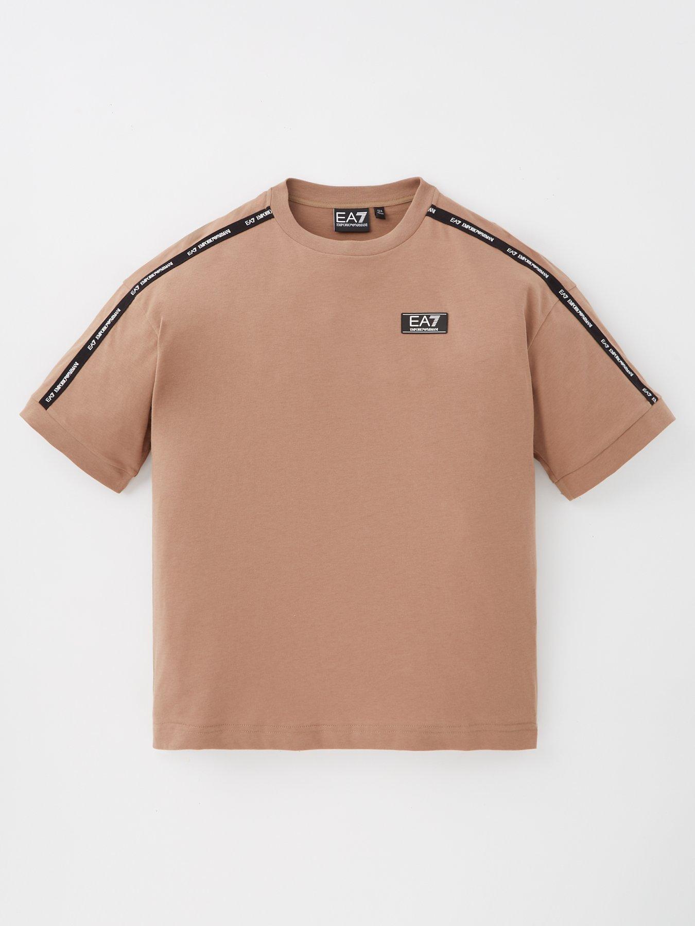 undefined Boys Tape Logo Short Sleeve T-Shirt - Dark Beige