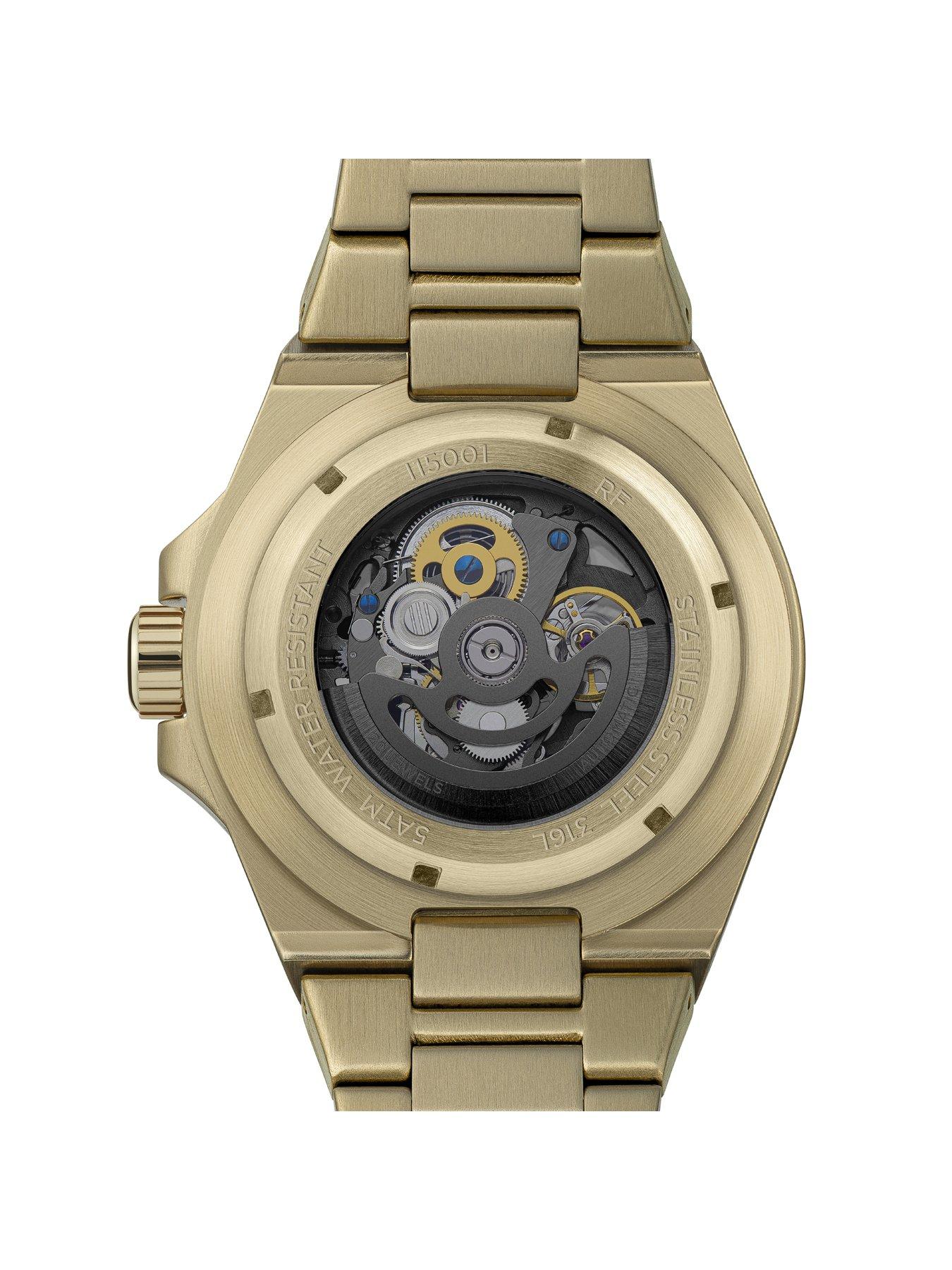  image of ingersoll-1892-the-baller-automatic-mens-watch-with-black-skeleton-dial-and-gold-bracelet-i15001