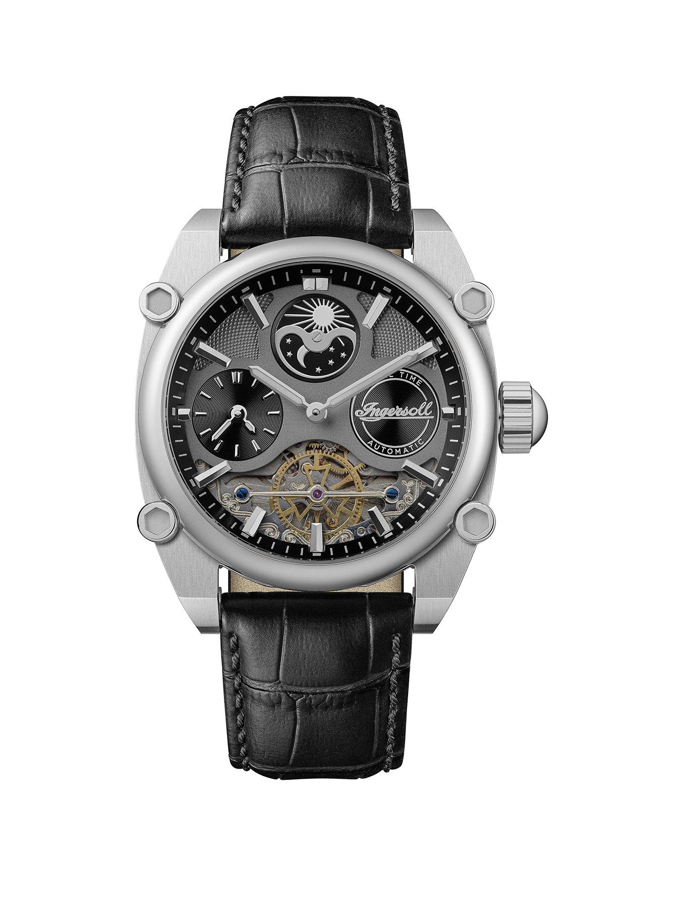 Ingersoll 1892 The Varsity Automatic Mens Watch with Grey Skeleton Dial and Black Leather Strap - I15402