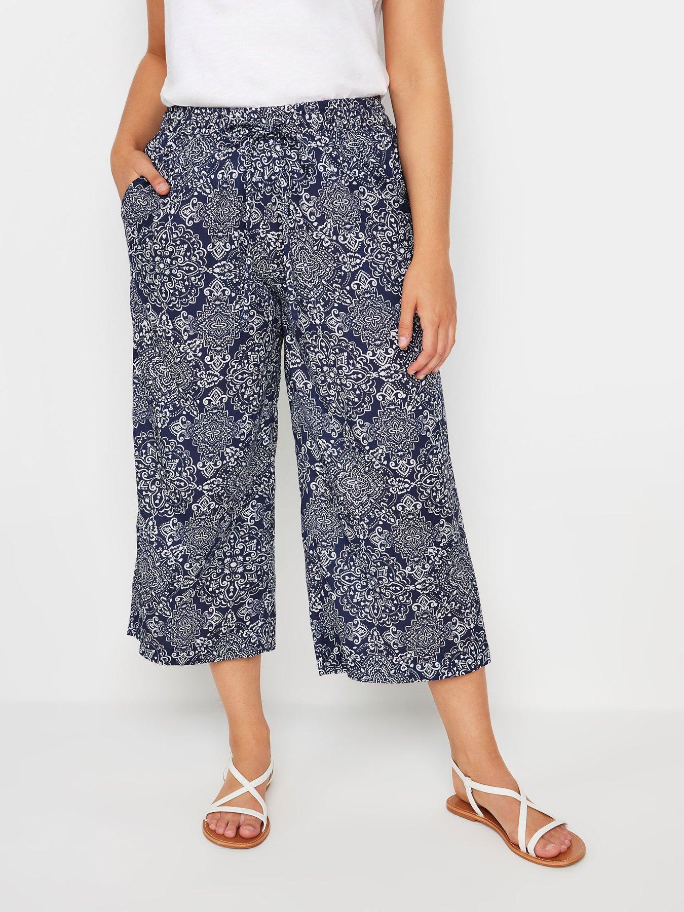 undefined Navy And White Tile Print Culottes