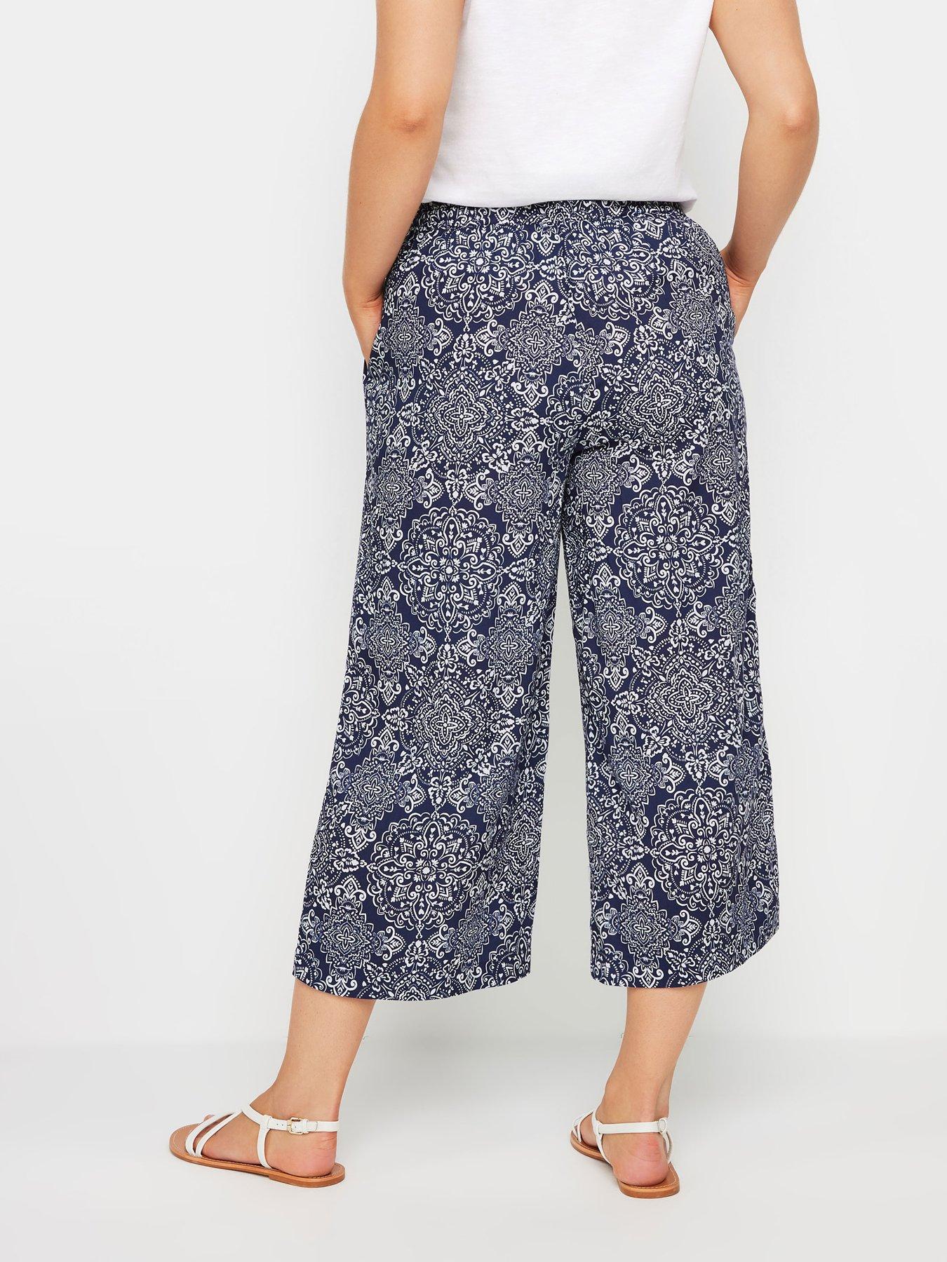  image of mco-navy-and-white-tile-print-culottes