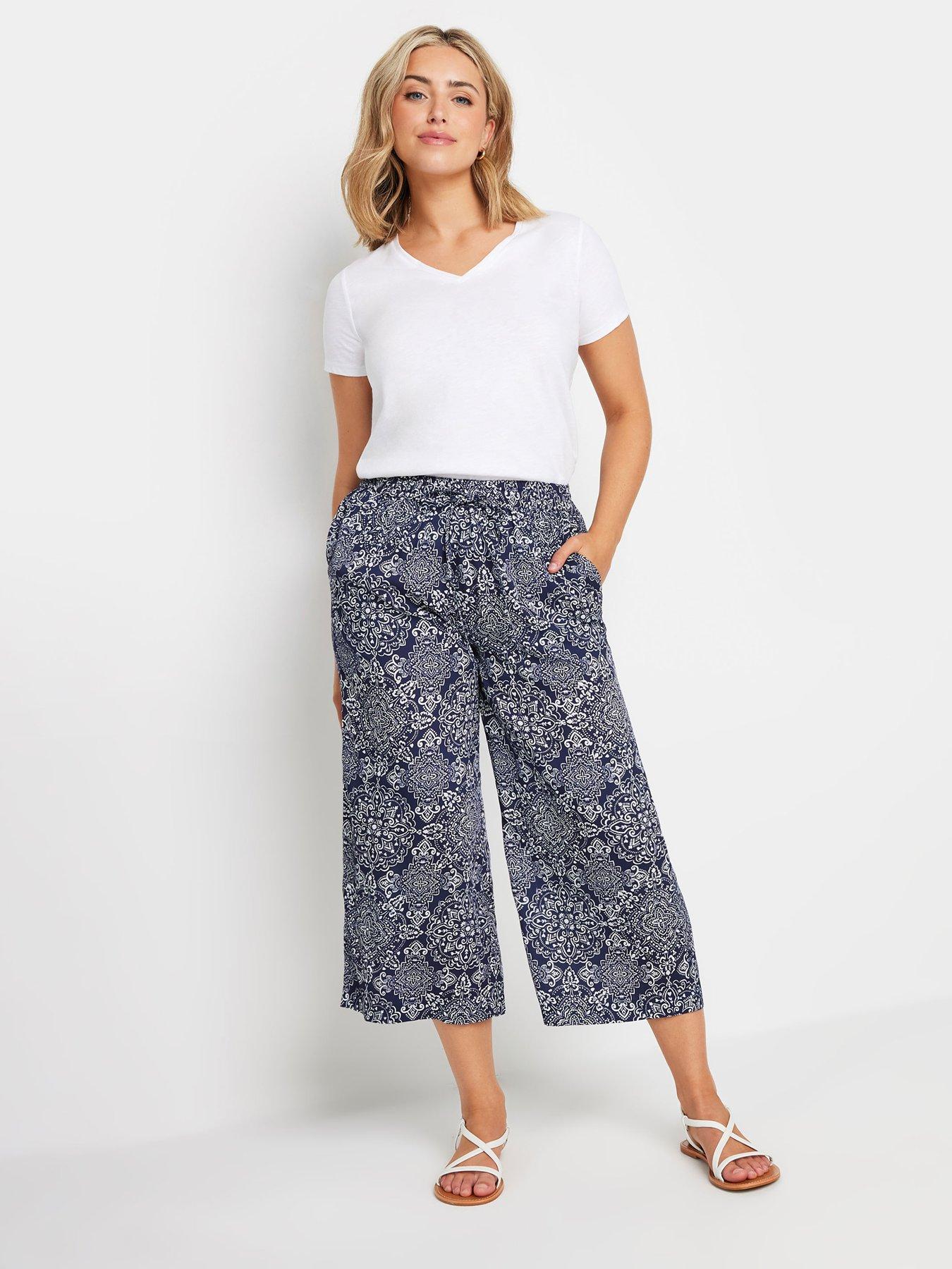  image of mco-navy-and-white-tile-print-culottes