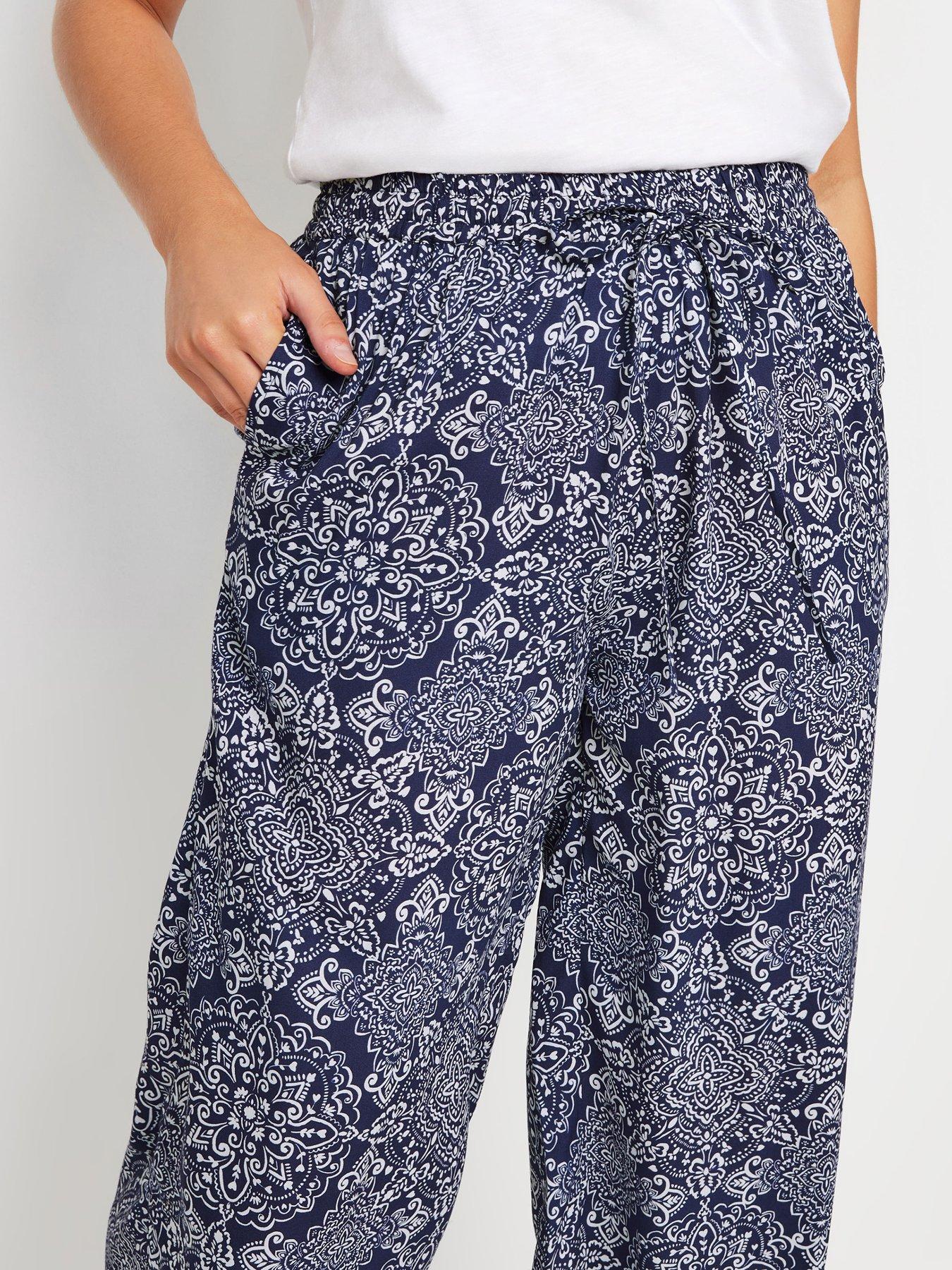  image of mco-navy-and-white-tile-print-culottes