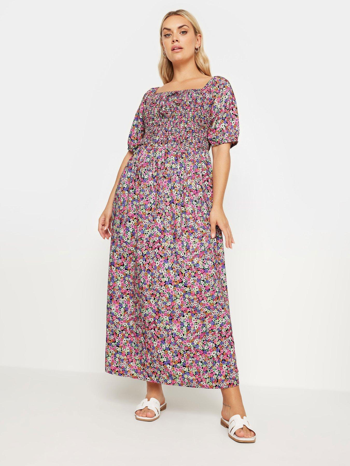undefined Curve Maxi Shirred Square Neck Dress - Pink