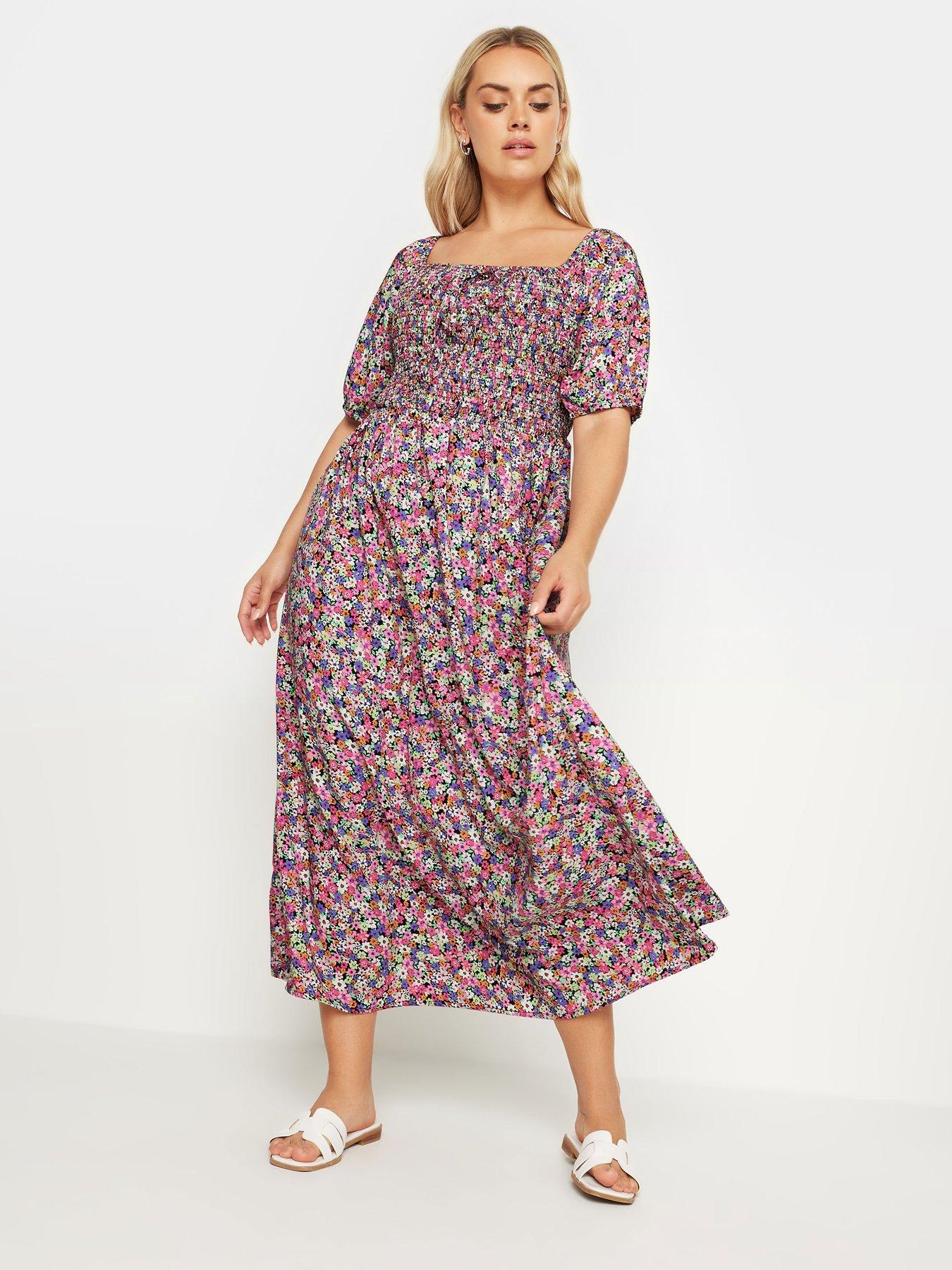  image of yours-curve-maxi-shirred-square-neck-dress-pink