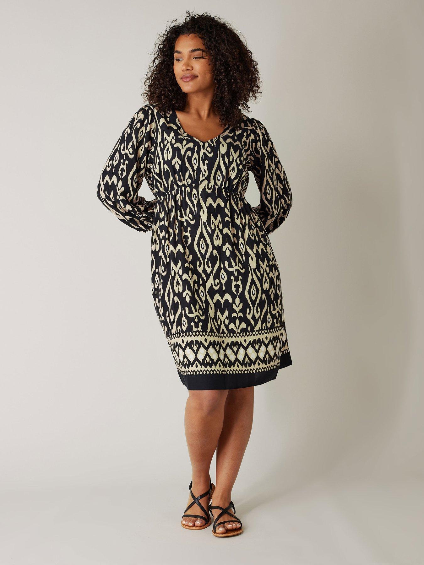  image of evans-border-print-dress-black